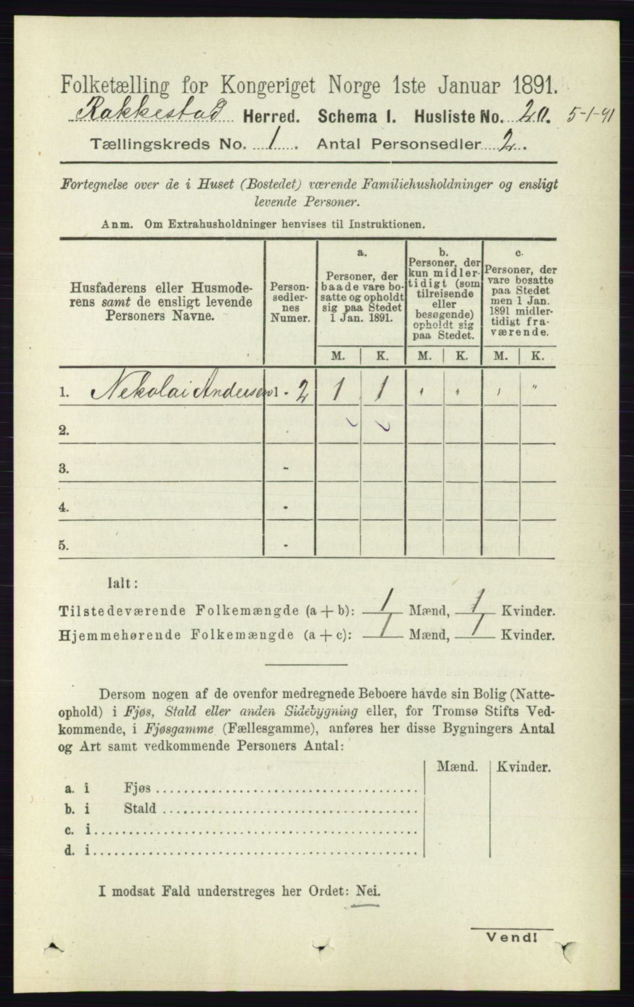 RA, 1891 census for 0128 Rakkestad, 1891, p. 61