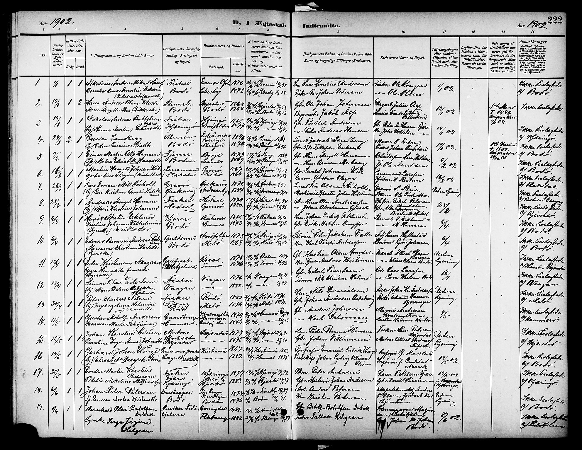 Ministerialprotokoller, klokkerbøker og fødselsregistre - Nordland, SAT/A-1459/801/L0033: Parish register (copy) no. 801C08, 1898-1910, p. 222