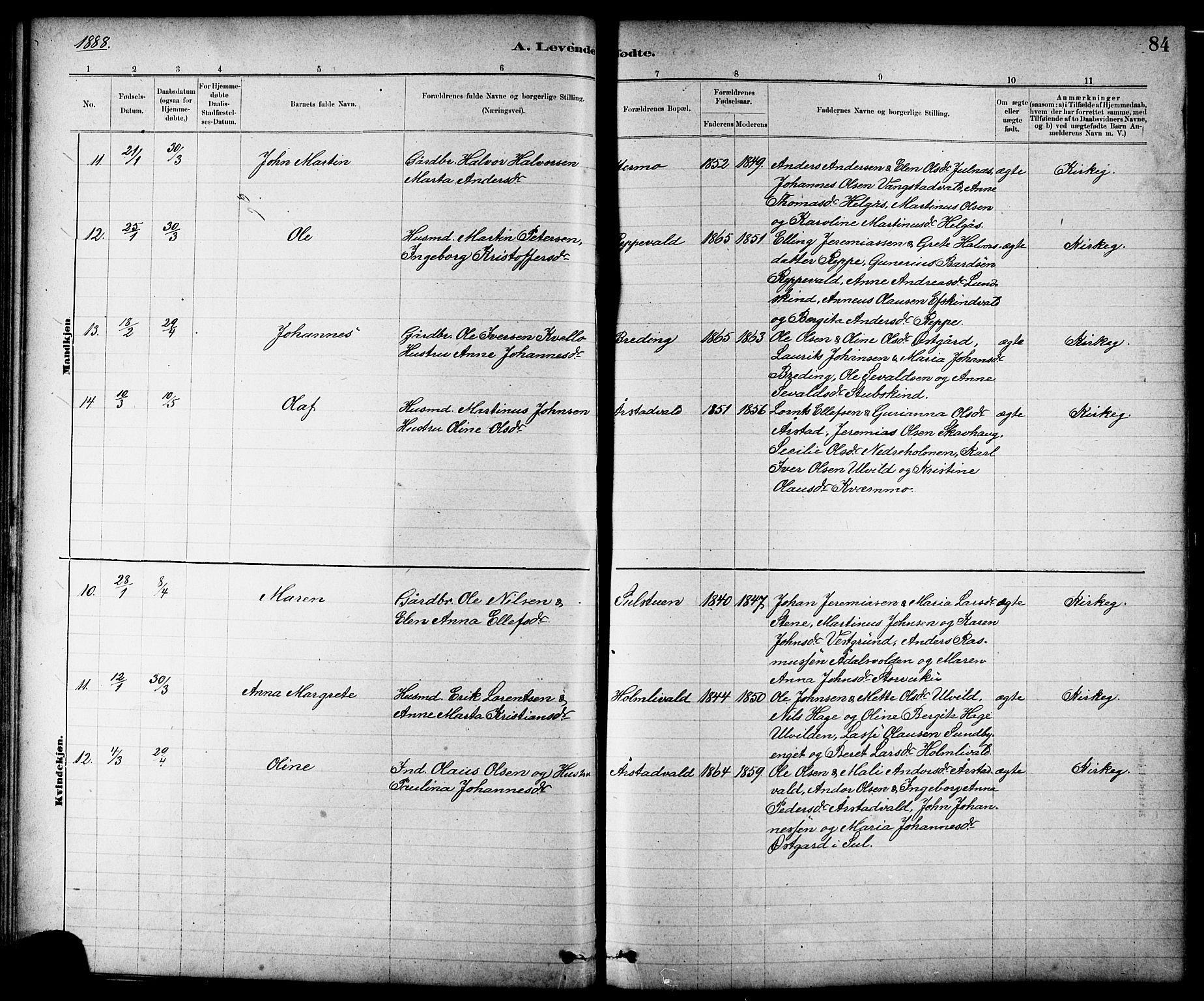 Ministerialprotokoller, klokkerbøker og fødselsregistre - Nord-Trøndelag, SAT/A-1458/724/L0267: Parish register (copy) no. 724C03, 1879-1898, p. 84