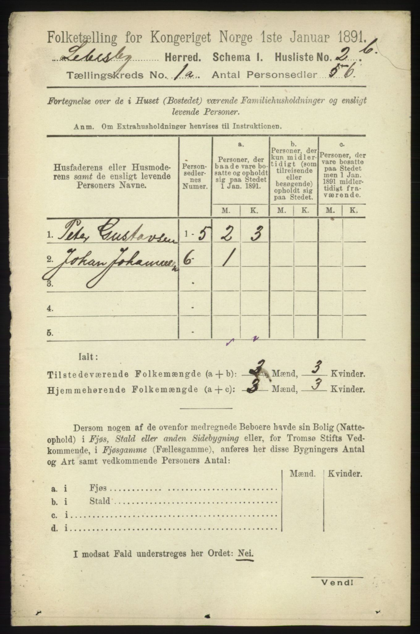 RA, 1891 census for 2022 Lebesby, 1891, p. 23