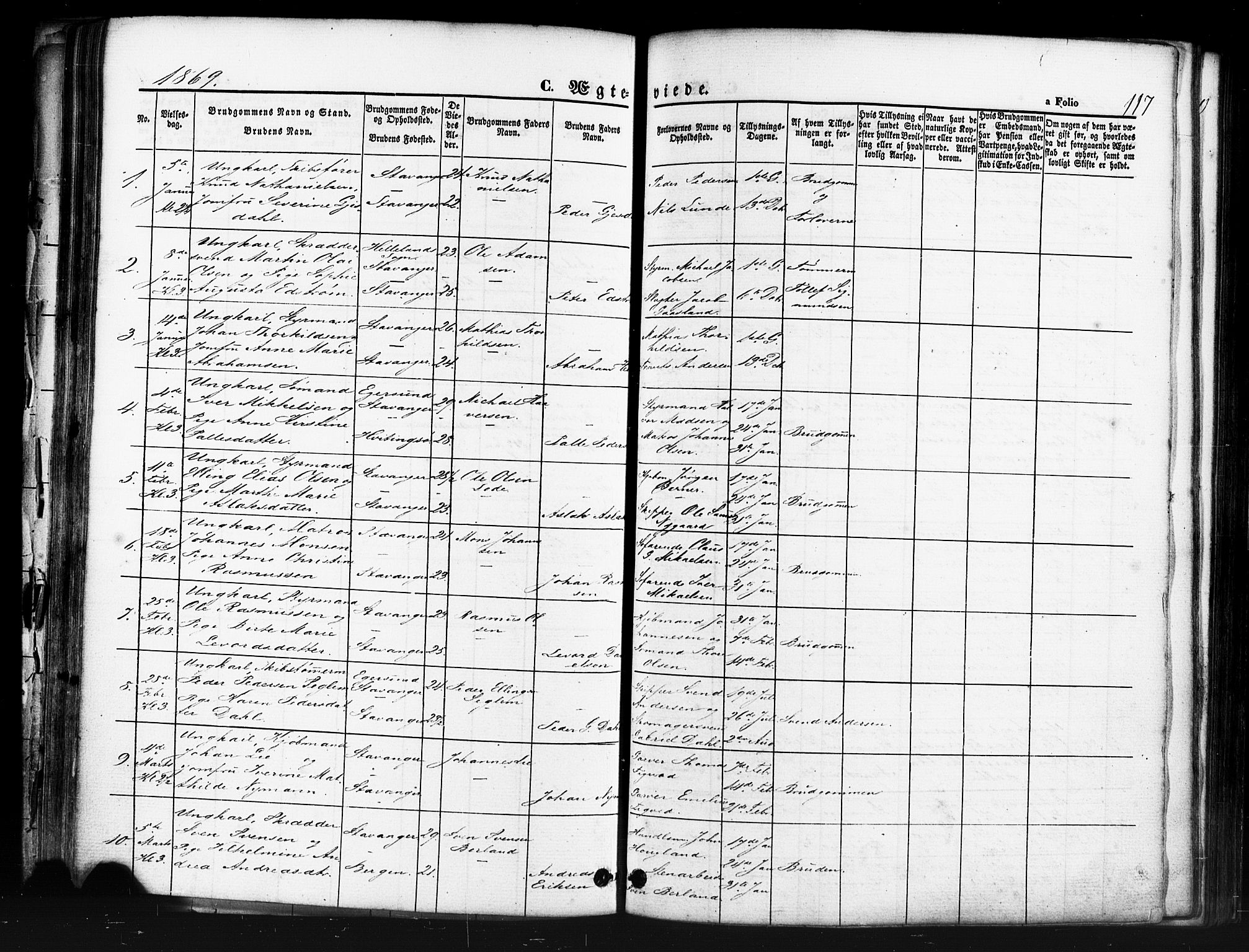 Domkirken sokneprestkontor, SAST/A-101812/001/30/30BB/L0011: Parish register (copy) no. B 11, 1858-1876, p. 117