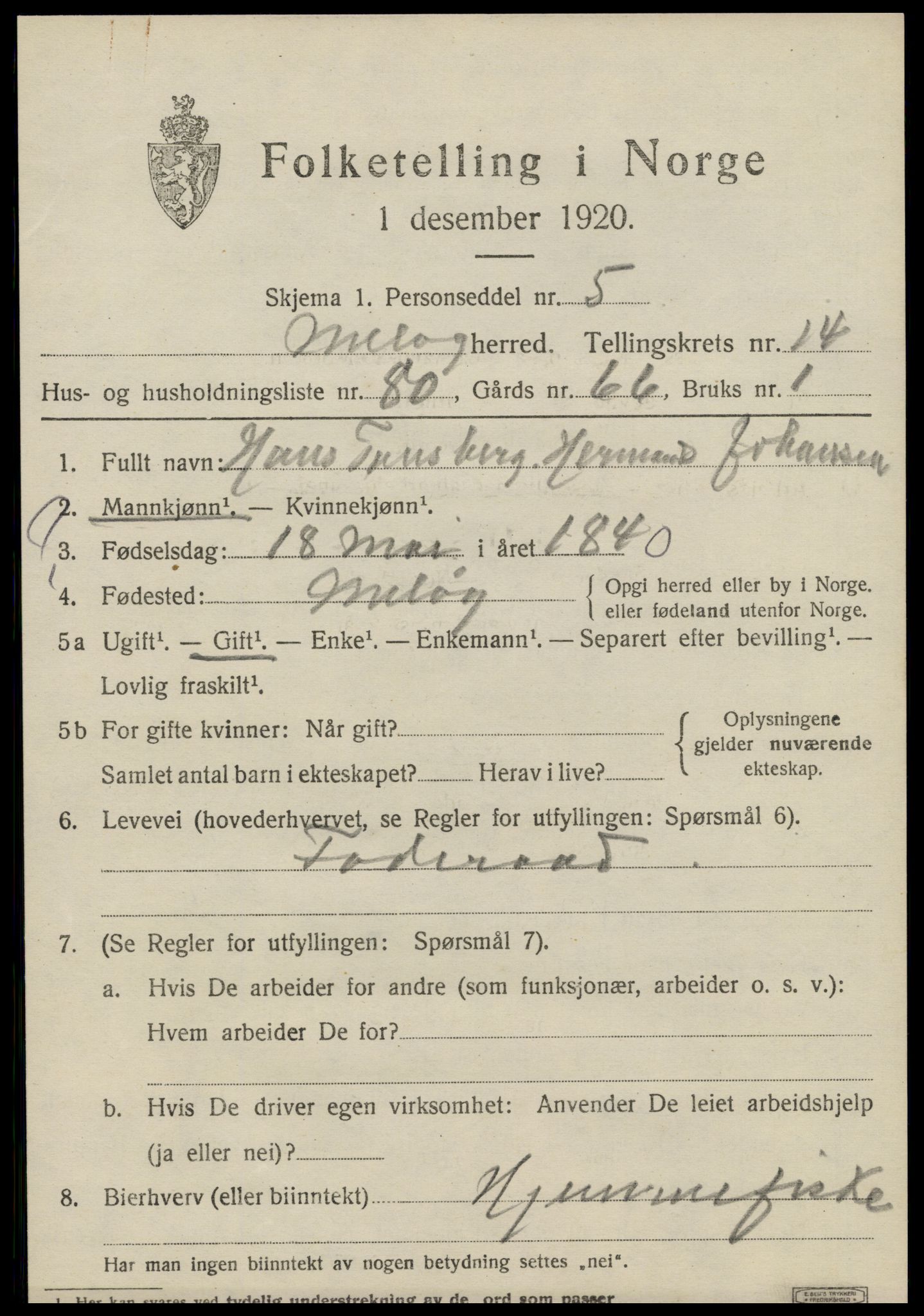 SAT, 1920 census for Meløy, 1920, p. 10045