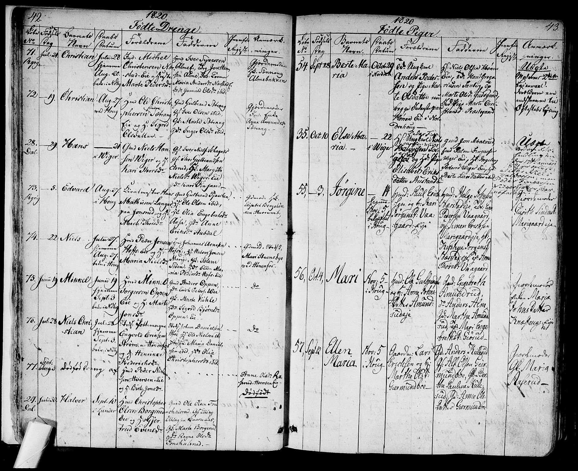 Norderhov kirkebøker, AV/SAKO-A-237/F/Fa/L0009: Parish register (official) no. 9, 1819-1837, p. 42-43
