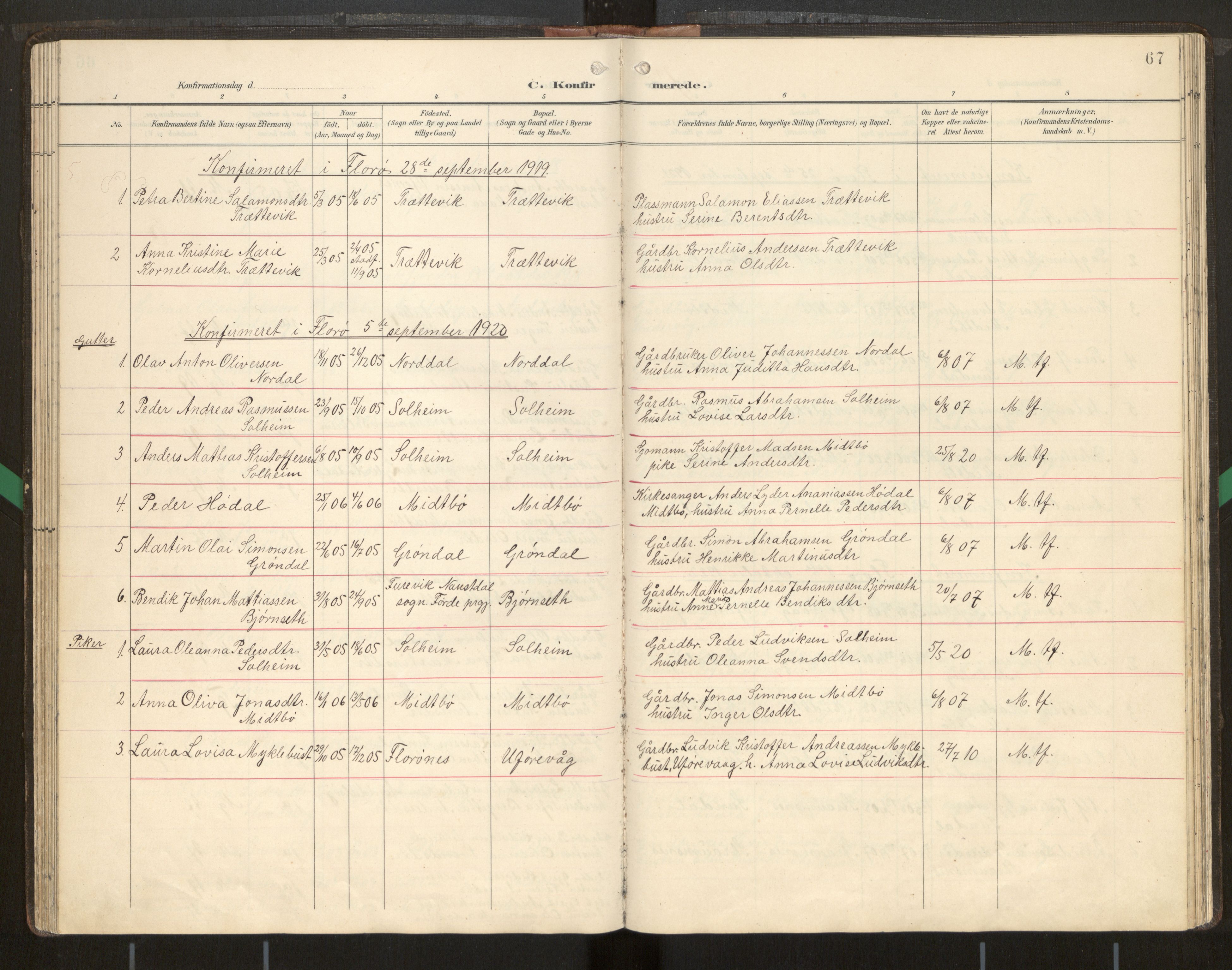 Kinn sokneprestembete, SAB/A-80801/H/Hab/Habd/L0001: Parish register (copy) no. D 1, 1898-1946, p. 67
