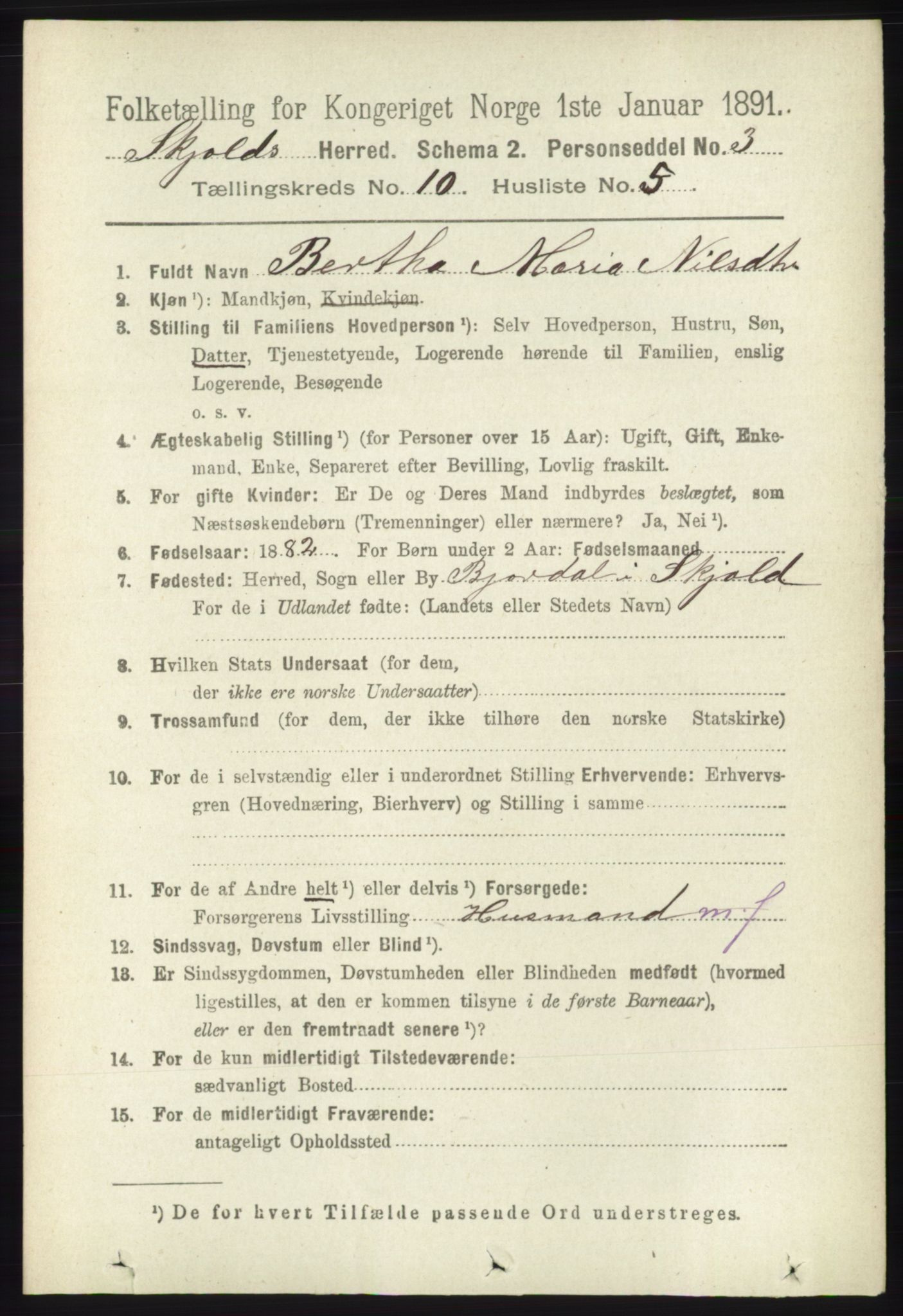 RA, 1891 census for 1154 Skjold, 1891, p. 2026