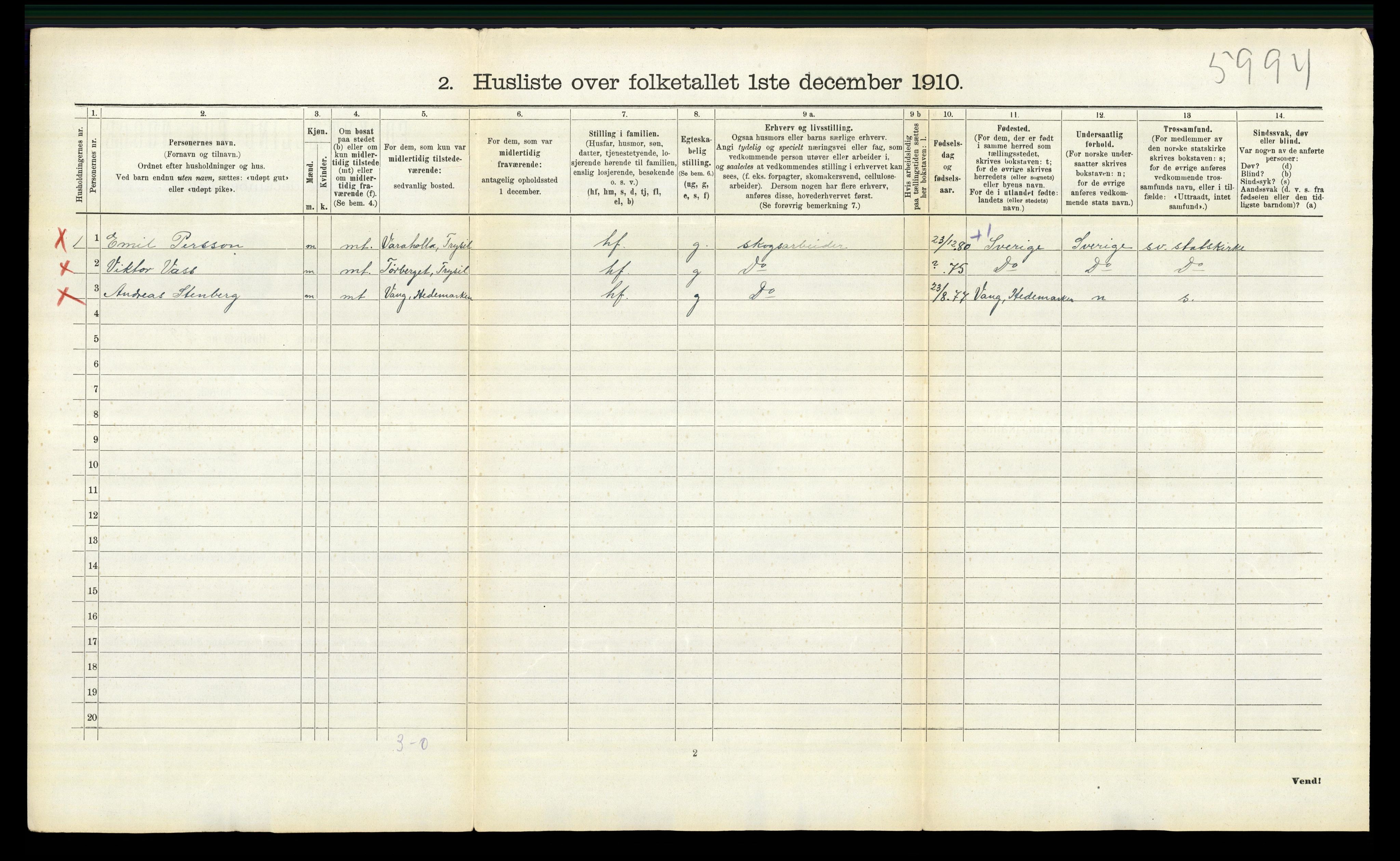 RA, 1910 census for Trysil, 1910, p. 646