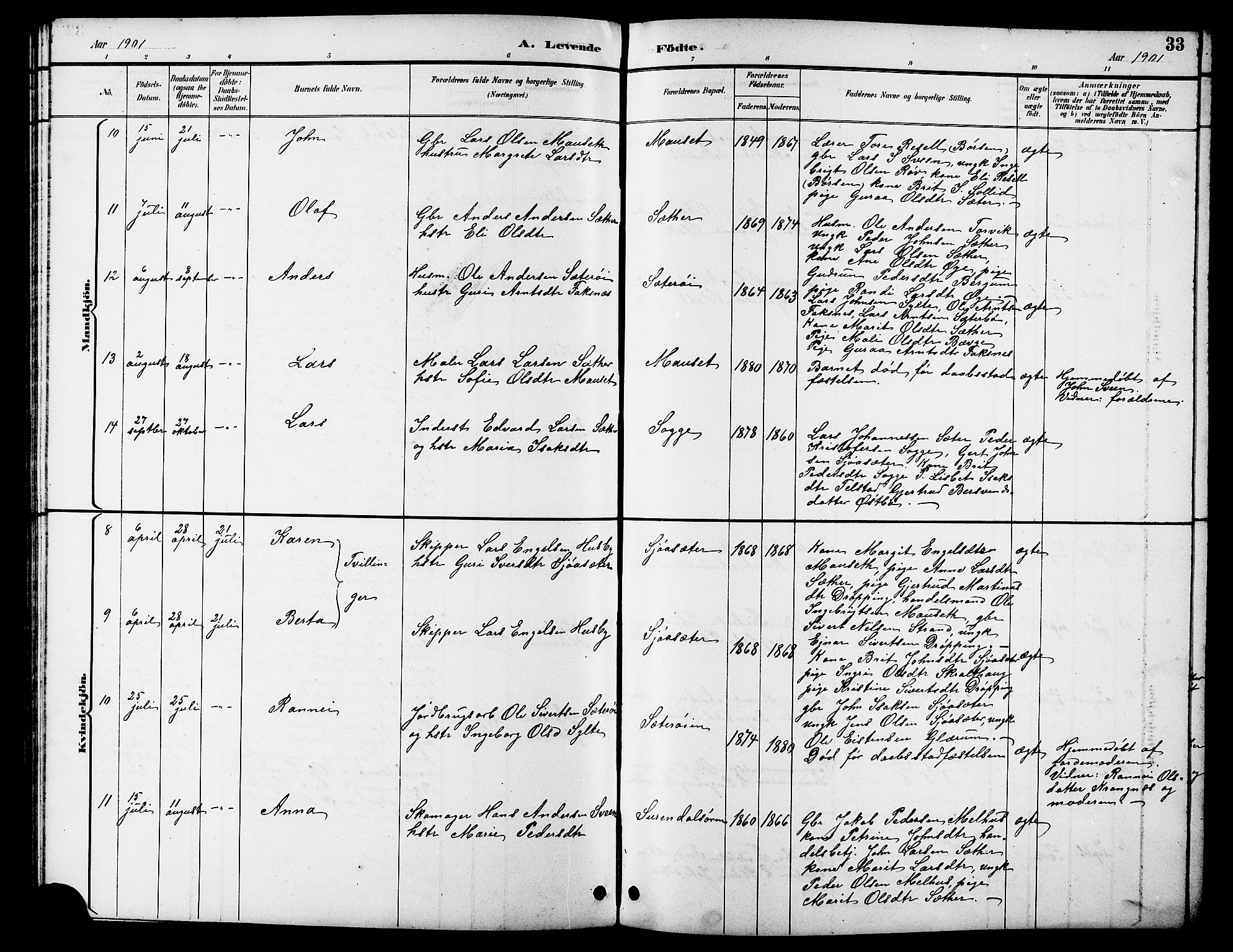 Ministerialprotokoller, klokkerbøker og fødselsregistre - Møre og Romsdal, AV/SAT-A-1454/596/L1058: Parish register (copy) no. 596C01, 1891-1907, p. 33