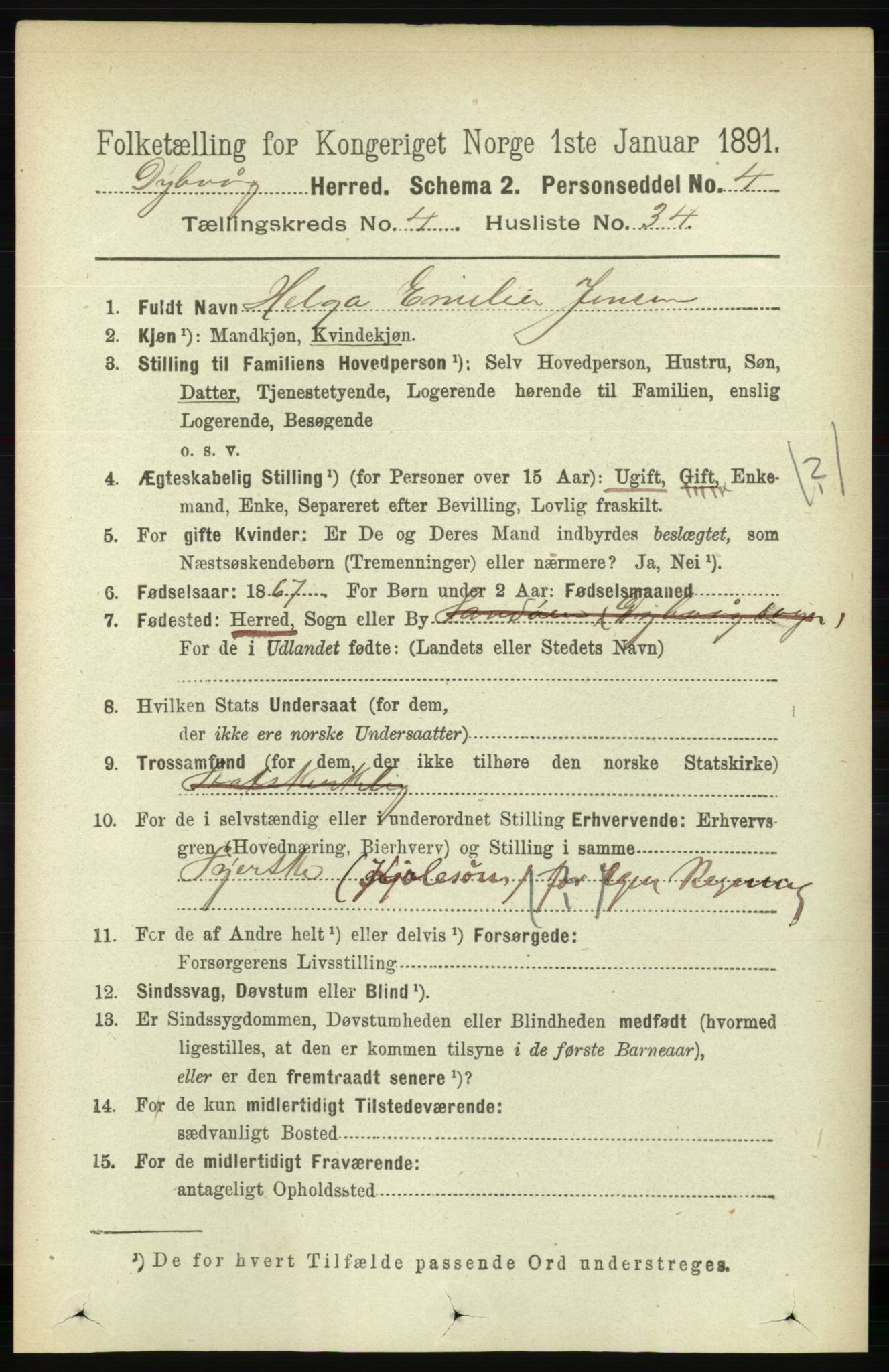 RA, 1891 census for 0915 Dypvåg, 1891, p. 1228