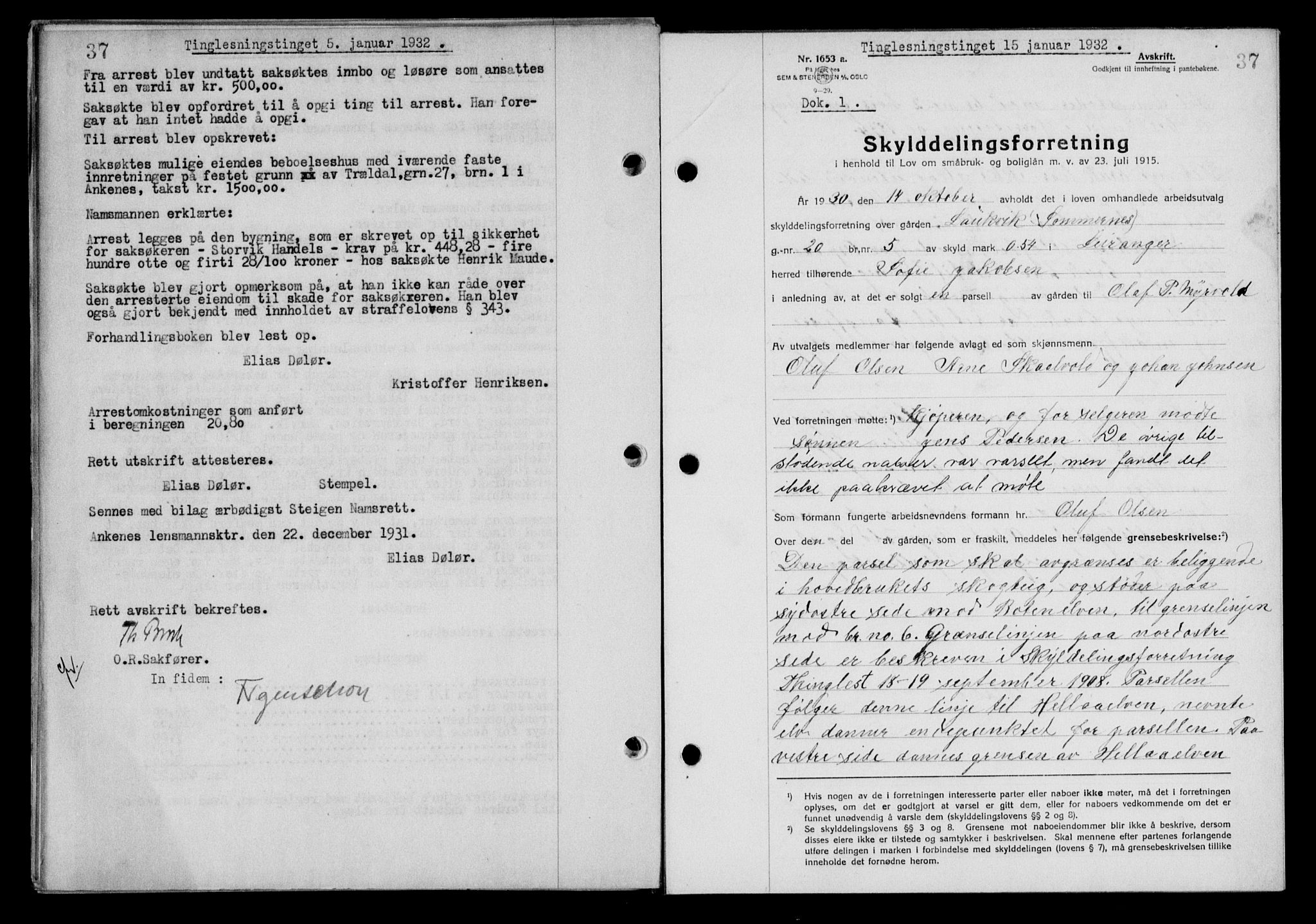 Steigen og Ofoten sorenskriveri, SAT/A-0030/1/2/2C/L0020/0002: Mortgage book no. 23 og 25-I, 1932-1932, Deed date: 15.01.1932