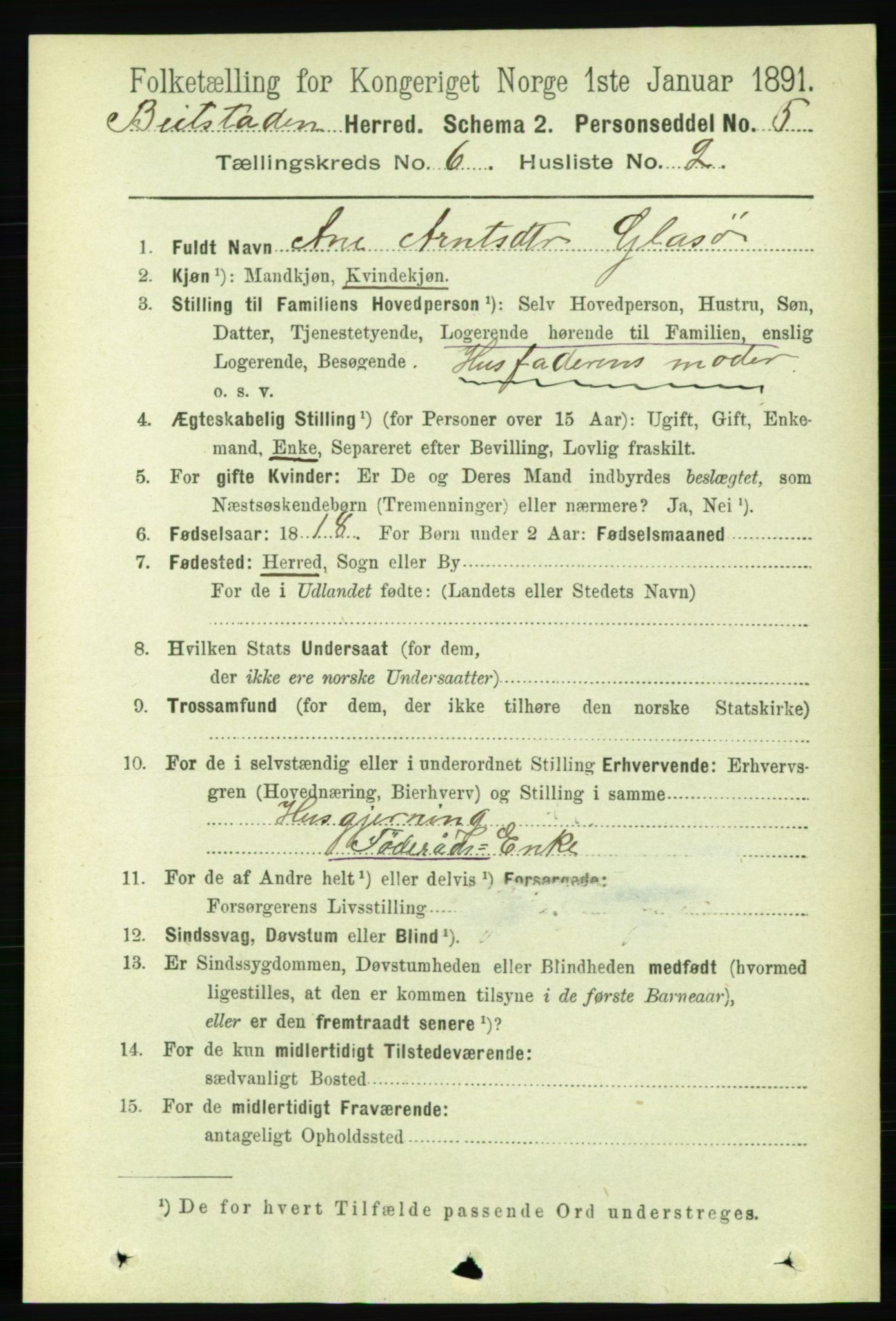 RA, 1891 census for 1727 Beitstad, 1891, p. 1541