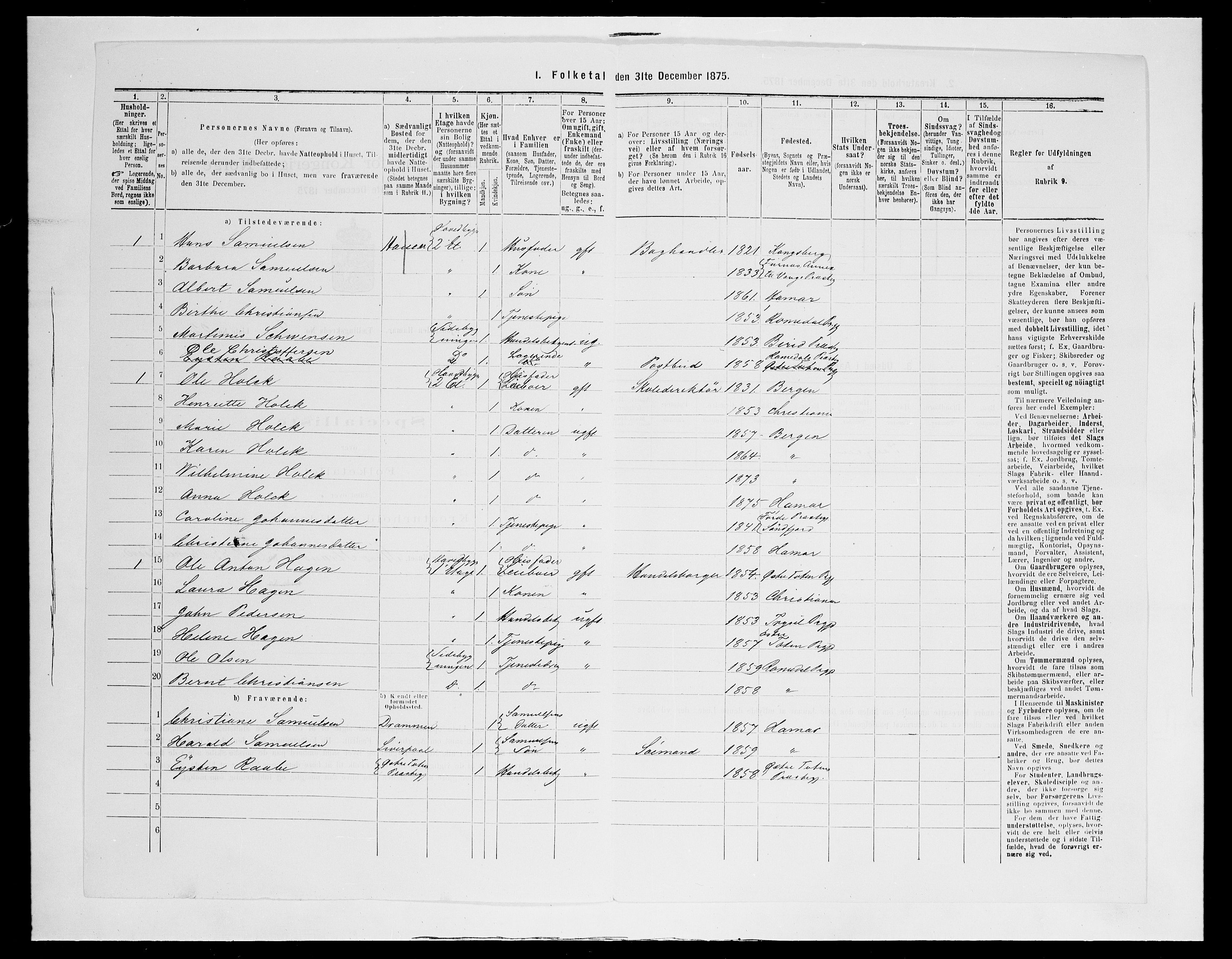 SAH, 1875 census for 0401B Vang/Hamar, 1875, p. 197