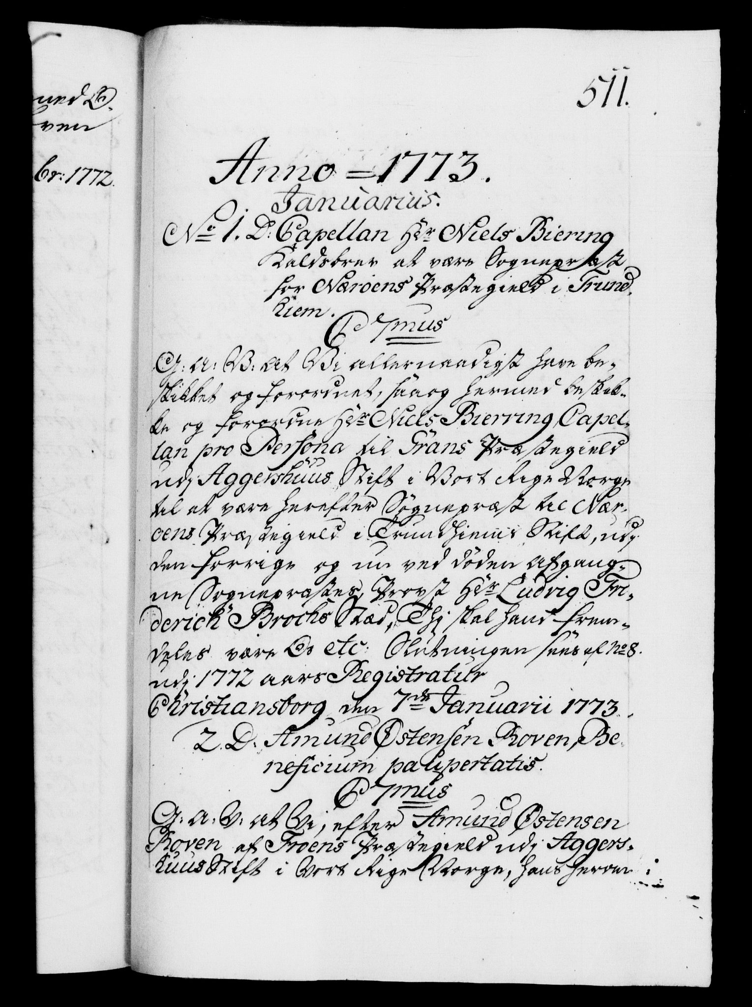 Danske Kanselli 1572-1799, AV/RA-EA-3023/F/Fc/Fca/Fcaa/L0045: Norske registre "Norske eller 3. dept.s åpne brev, 1771-1773, p. 511a