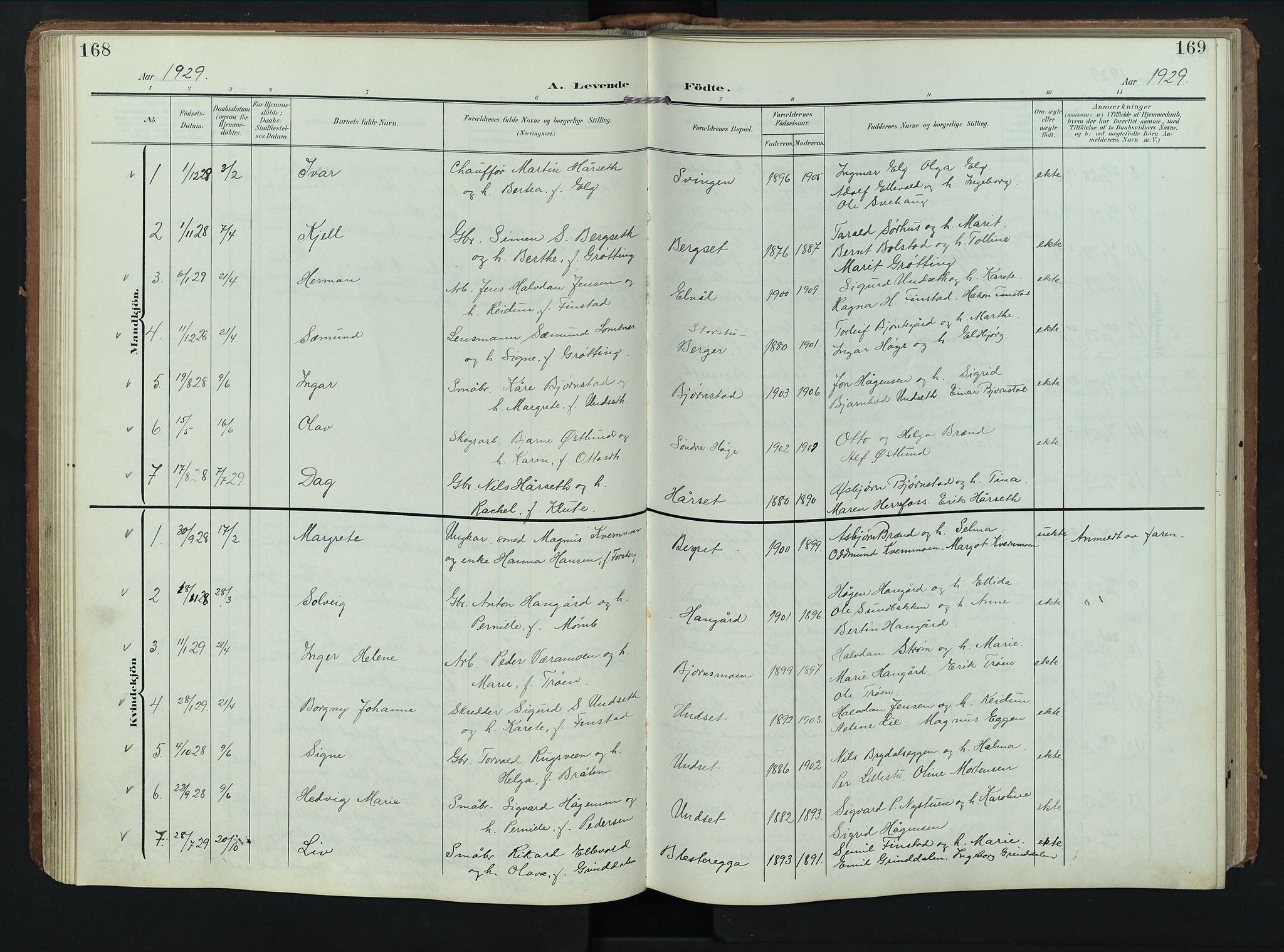 Rendalen prestekontor, SAH/PREST-054/H/Ha/Hab/L0004: Parish register (copy) no. 4, 1904-1946, p. 168-169