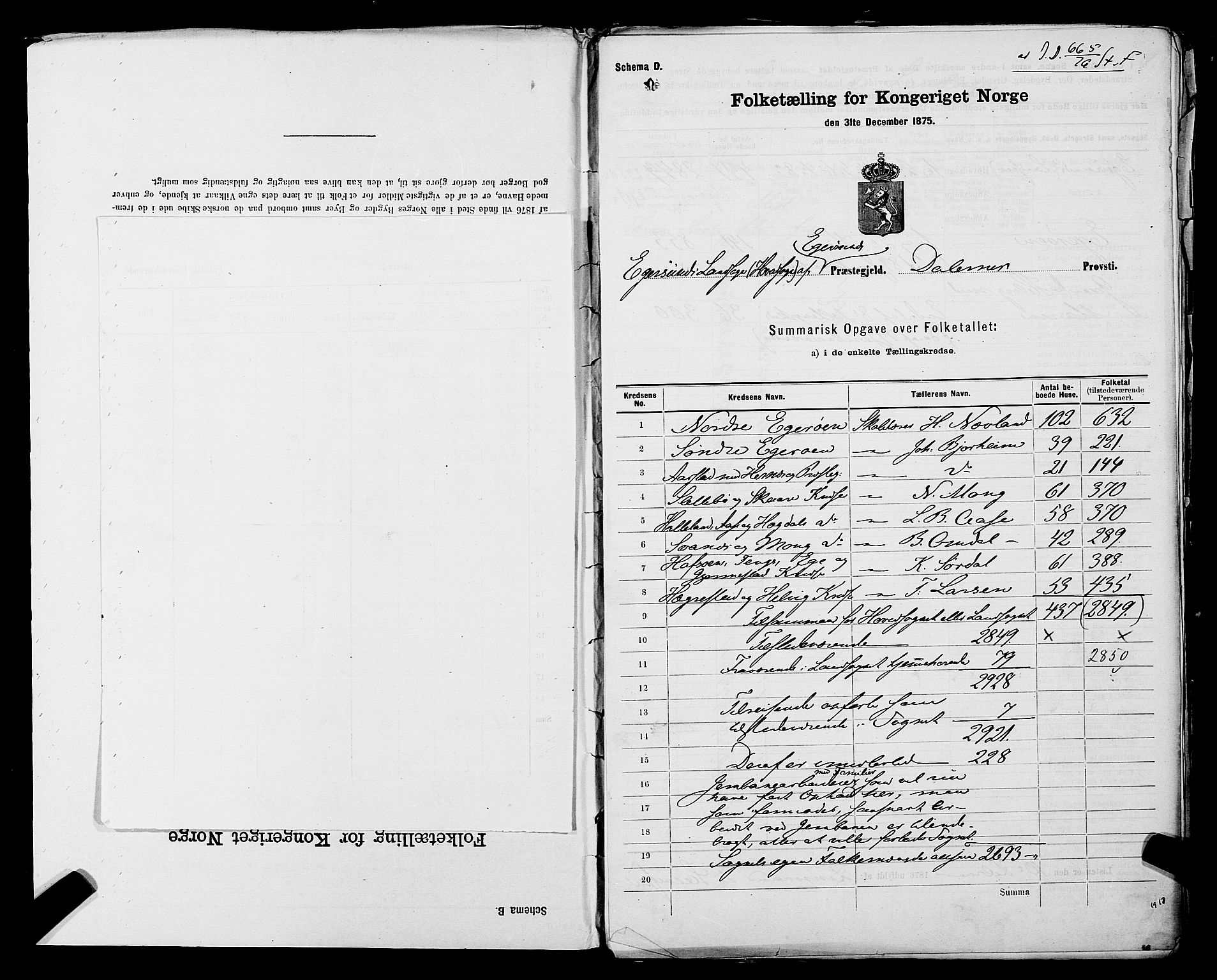 SAST, 1875 census for 1116L Eigersund/Eigersund og Ogna, 1875, p. 3