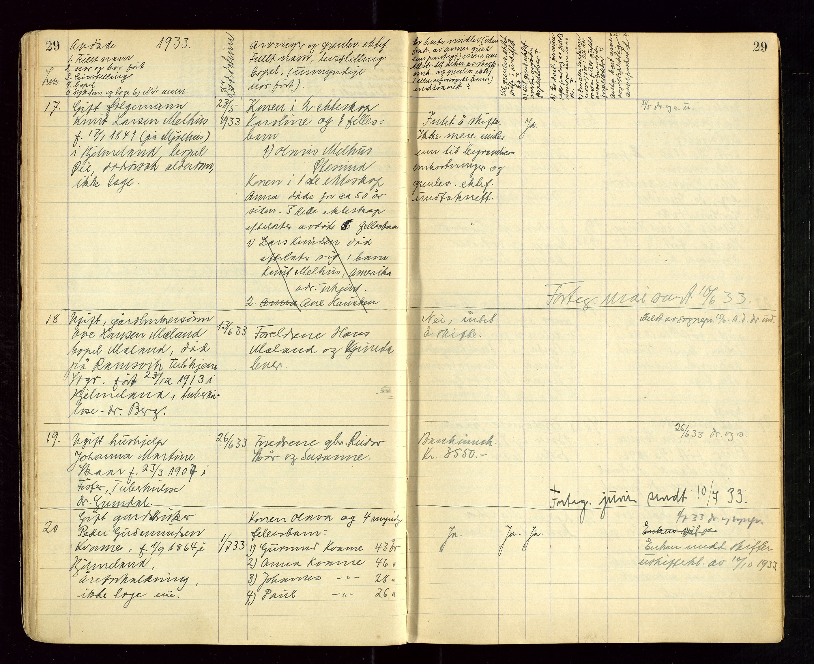 Hjelmeland lensmannskontor, AV/SAST-A-100439/Ggb/L0004: "Dødsprotokoll (dødsanmeldelsesbok)", 1929-1950, p. 29