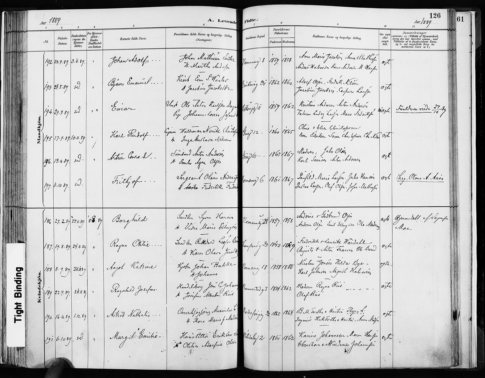 Kampen prestekontor Kirkebøker, AV/SAO-A-10853/F/Fa/L0003: Parish register (official) no. I 3, 1886-1892, p. 126