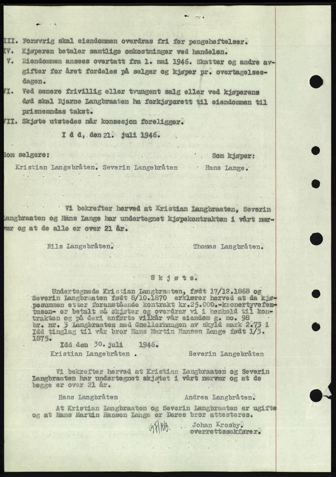 Idd og Marker sorenskriveri, AV/SAO-A-10283/G/Gb/Gbb/L0008: Mortgage book no. A8, 1946-1946, Diary no: : 1036/1946