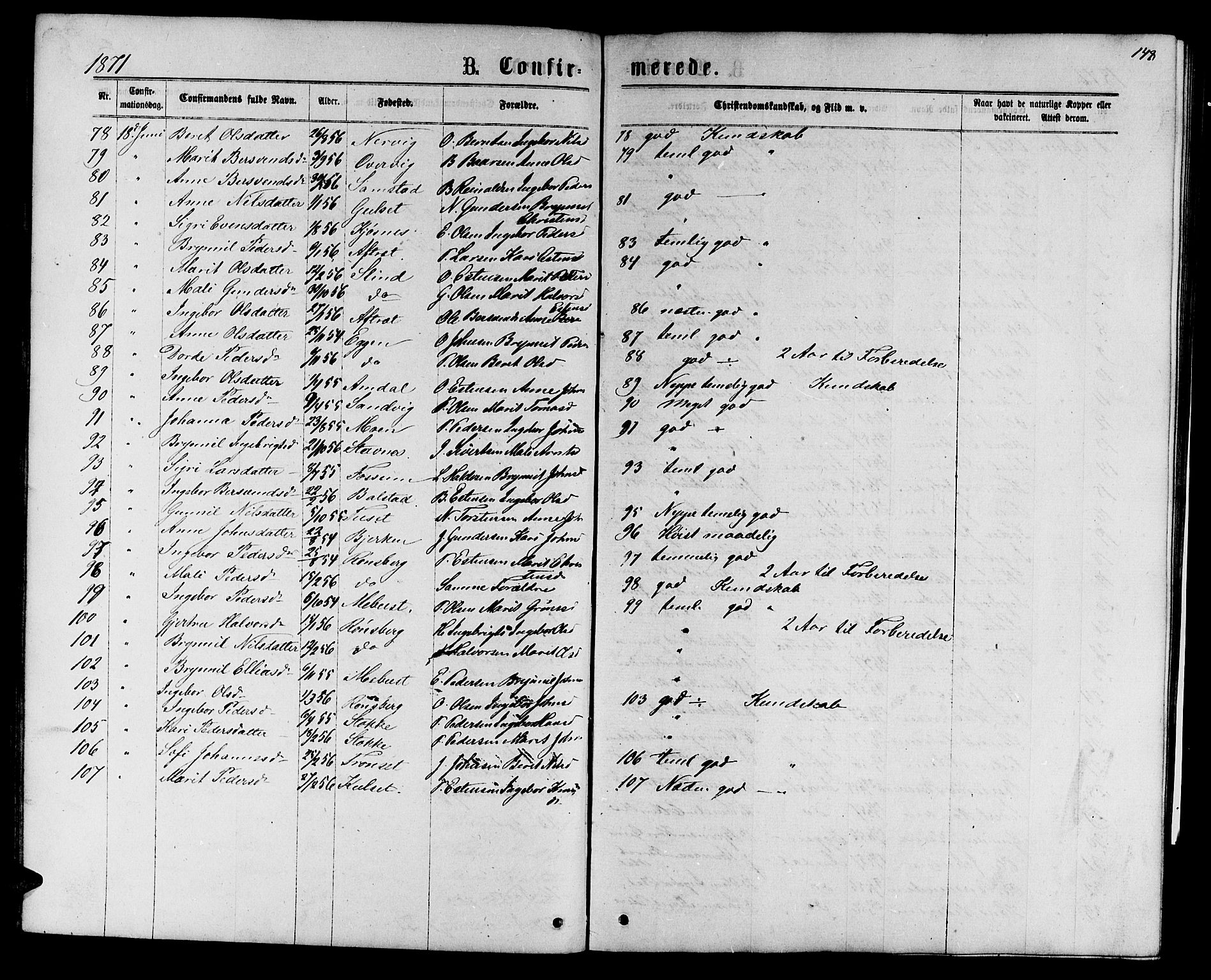 Ministerialprotokoller, klokkerbøker og fødselsregistre - Sør-Trøndelag, SAT/A-1456/695/L1156: Parish register (copy) no. 695C07, 1869-1888, p. 148