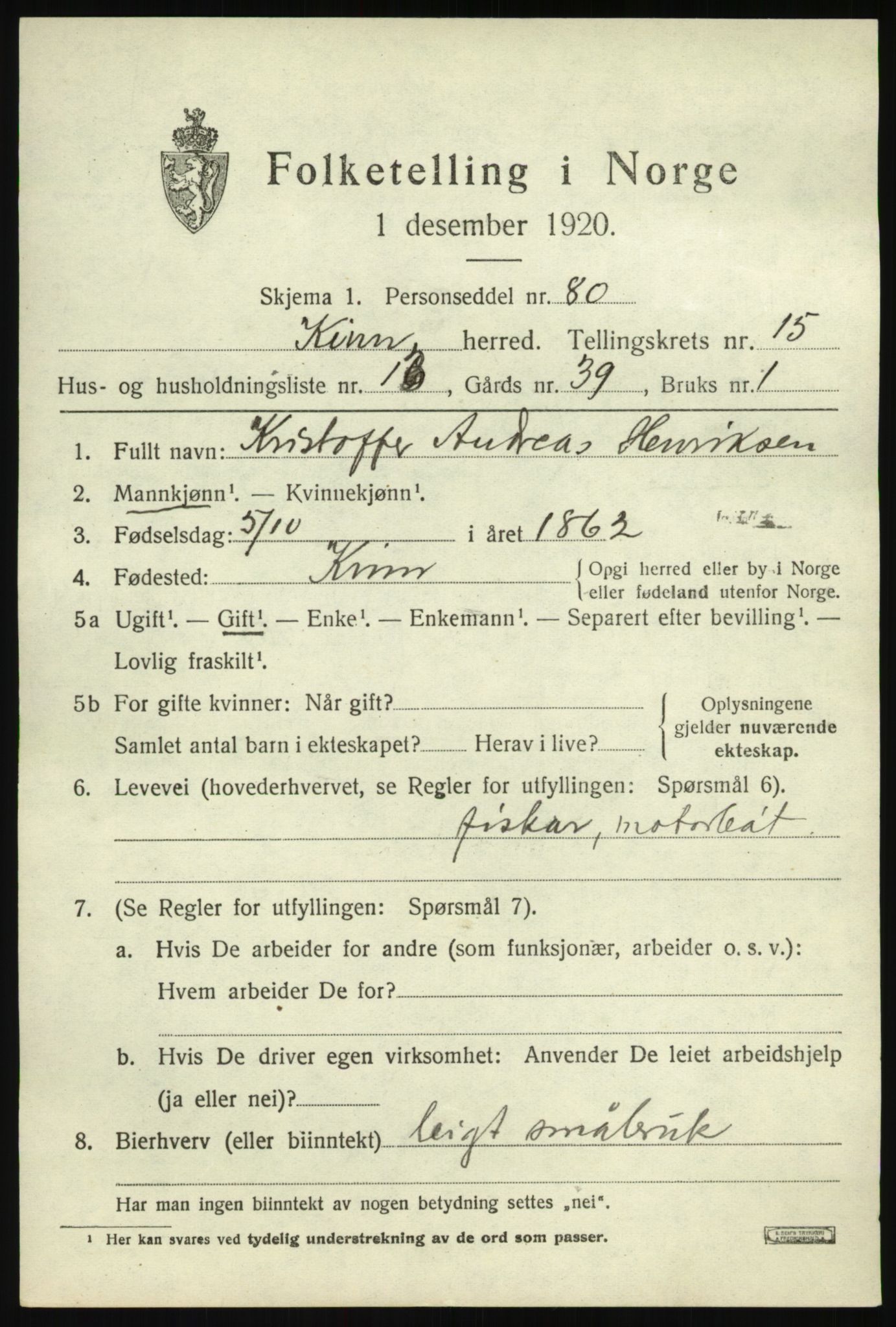 SAB, 1920 census for Kinn, 1920, p. 5501