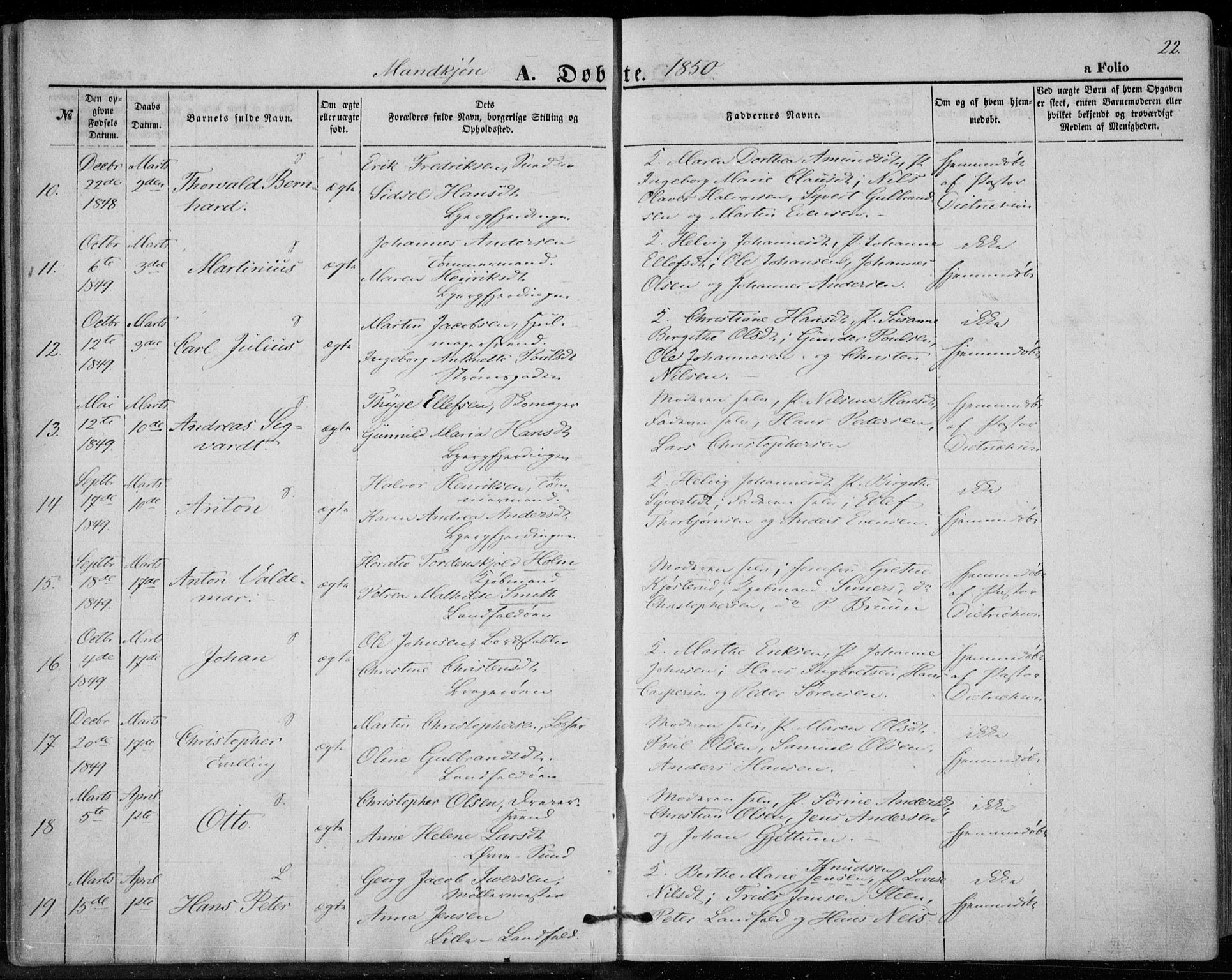 Bragernes kirkebøker, AV/SAKO-A-6/F/Fb/L0002: Parish register (official) no. II 2, 1848-1859, p. 22
