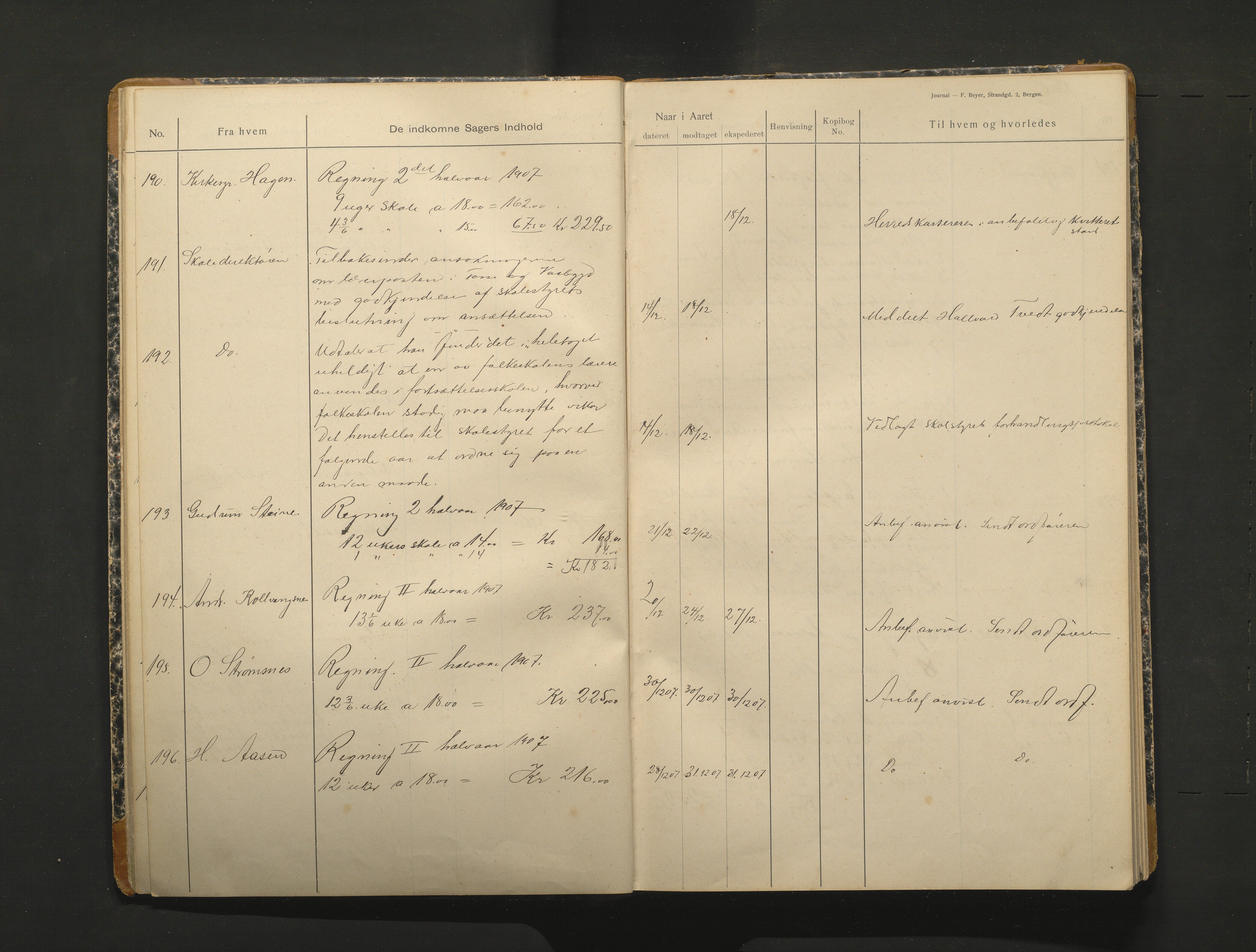 Alversund kommune. Skulestyret, IKAH/1257-211/C/Ca/L0002: Brevjournal for Alversund skulestyre, 1907-1913