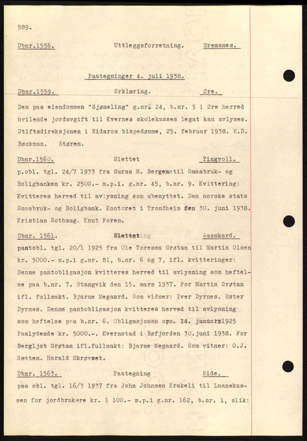 Nordmøre sorenskriveri, AV/SAT-A-4132/1/2/2Ca: Mortgage book no. C80, 1936-1939, Diary no: : 1556/1938