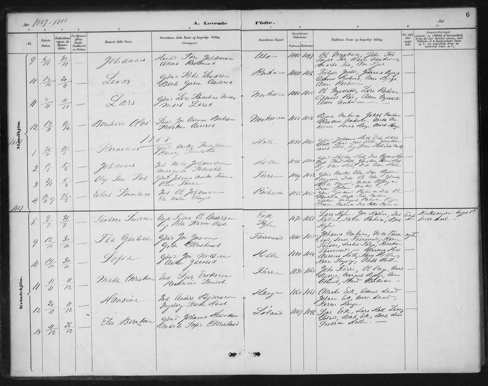 Nedstrand sokneprestkontor, AV/SAST-A-101841/01/IV: Parish register (official) no. A 13, 1887-1915, p. 6