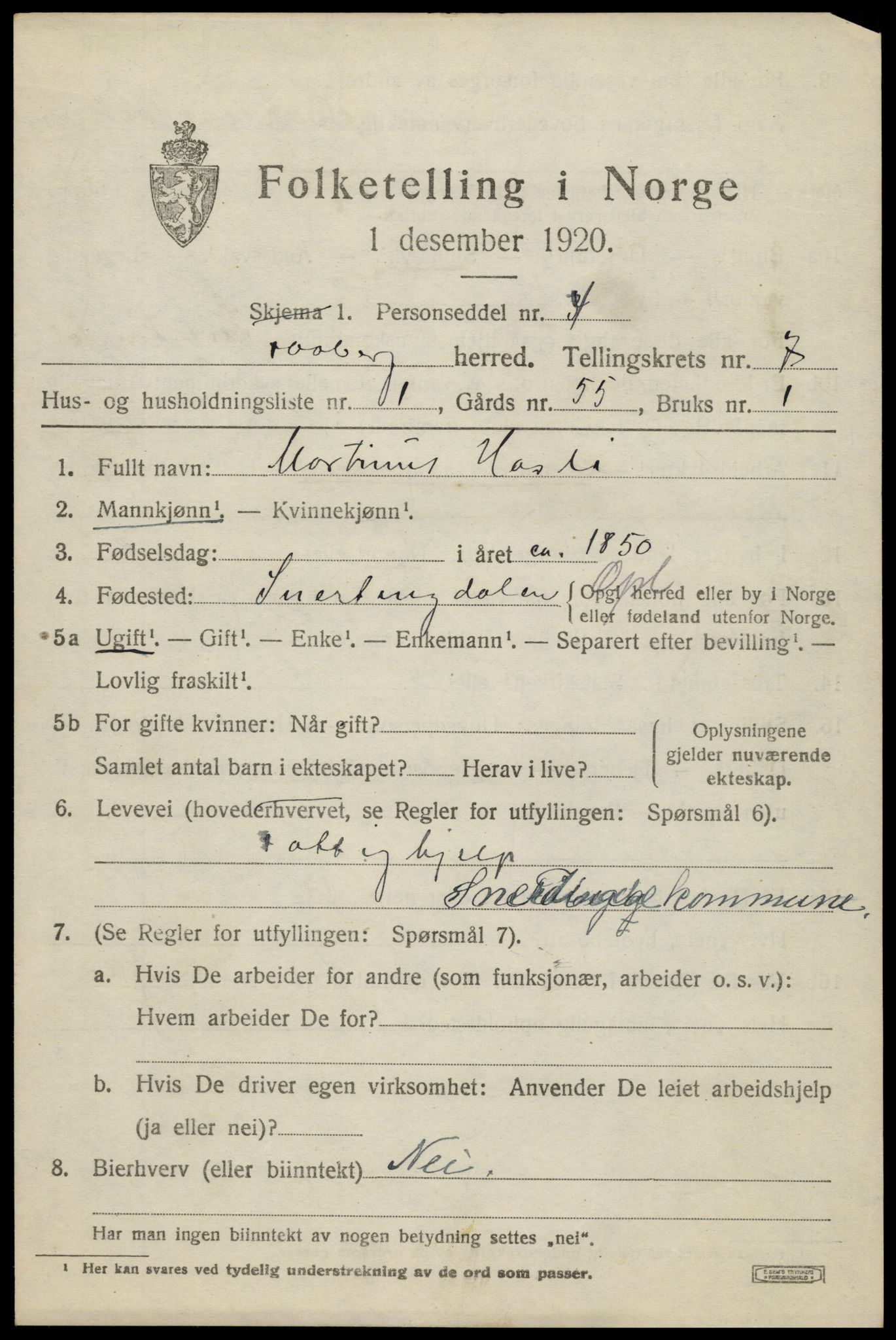 SAH, 1920 census for Fåberg, 1920, p. 7636