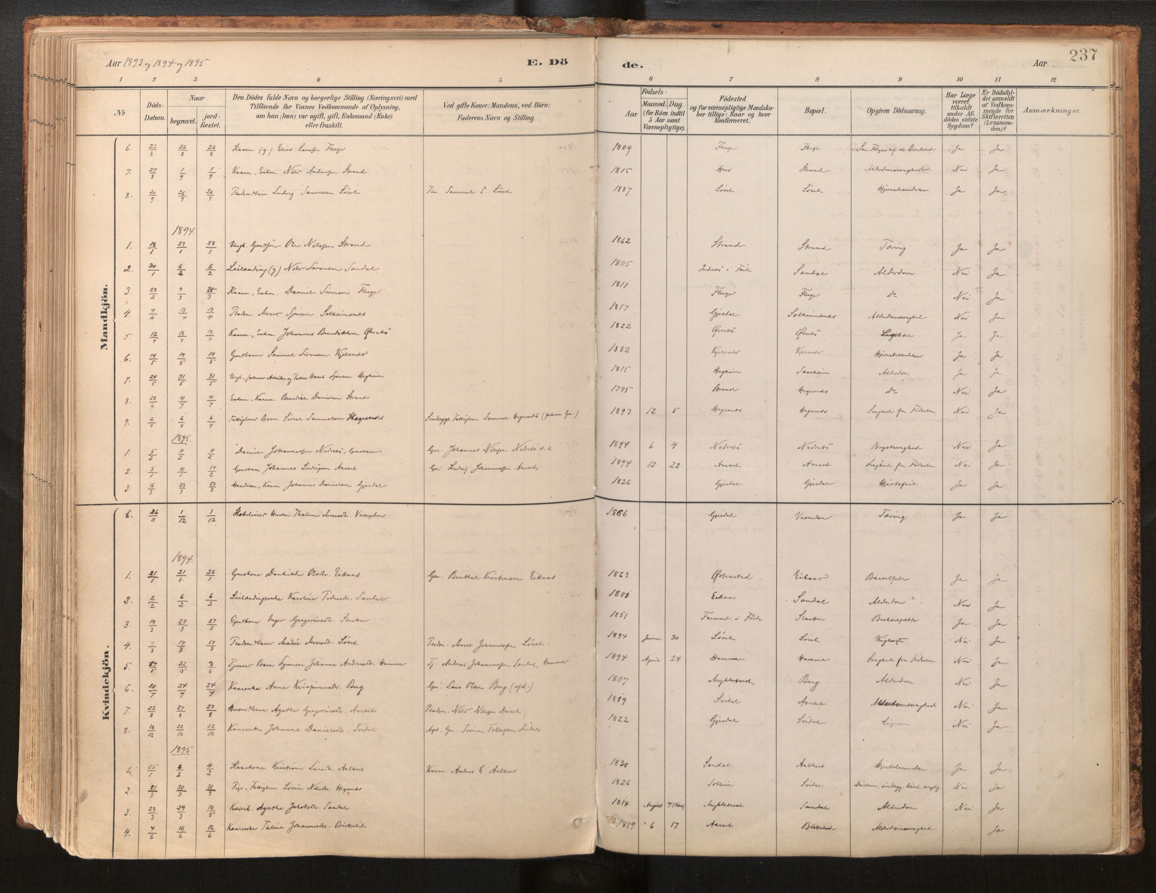 Jølster sokneprestembete, AV/SAB-A-80701/H/Haa/Haab/L0001: Parish register (official) no. B 1, 1882-1930, p. 237