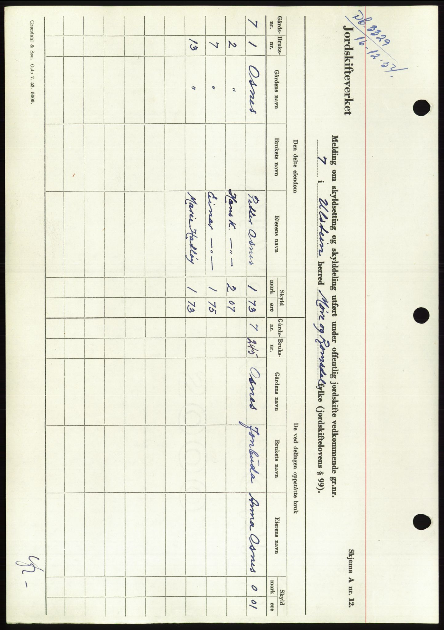 Søre Sunnmøre sorenskriveri, AV/SAT-A-4122/1/2/2C/L0099: Mortgage book no. 25A, 1954-1954, Diary no: : 3329/1954