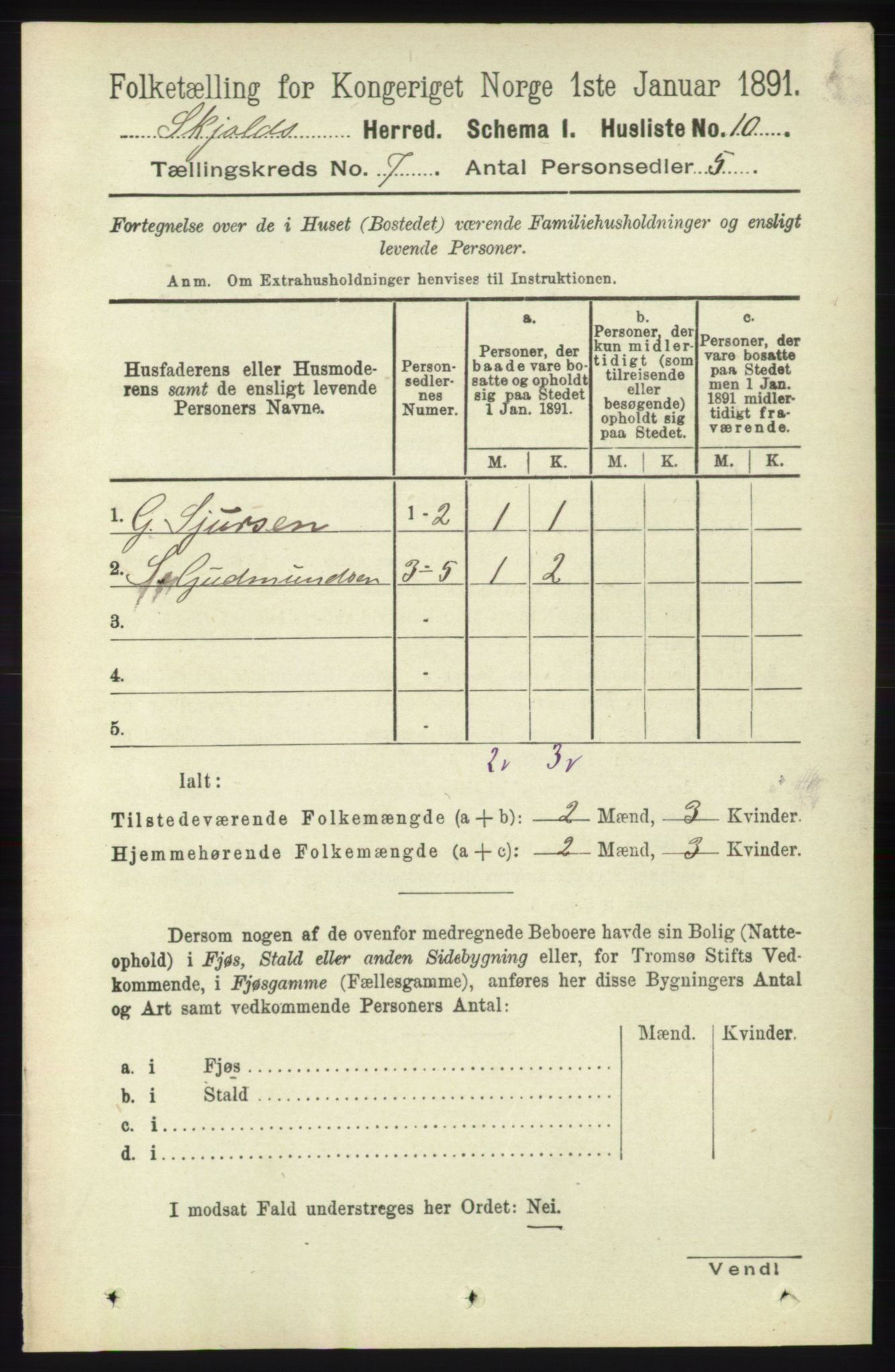 RA, 1891 census for 1154 Skjold, 1891, p. 1313