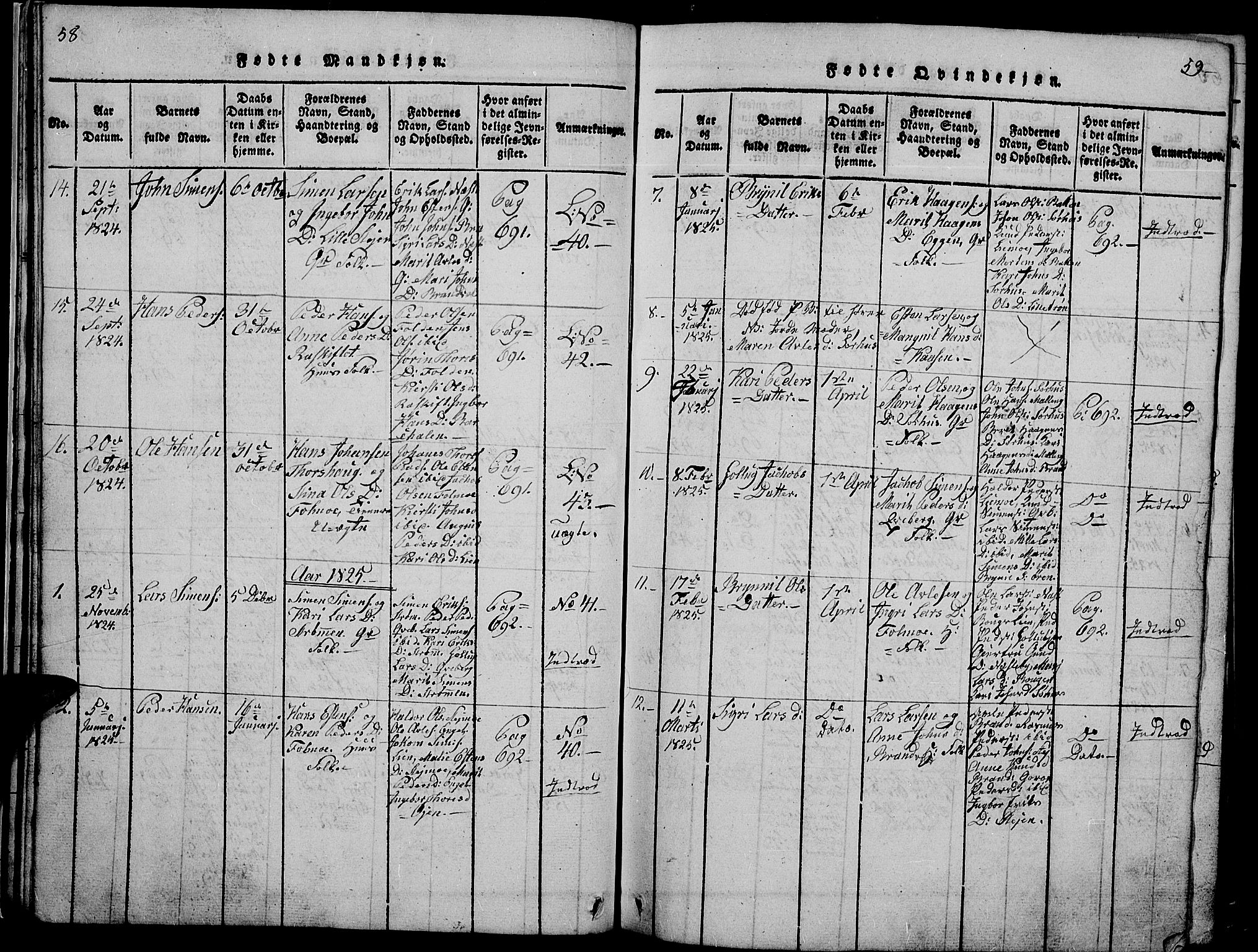 Tynset prestekontor, AV/SAH-PREST-058/H/Ha/Hab/L0002: Parish register (copy) no. 2, 1814-1862, p. 58-59