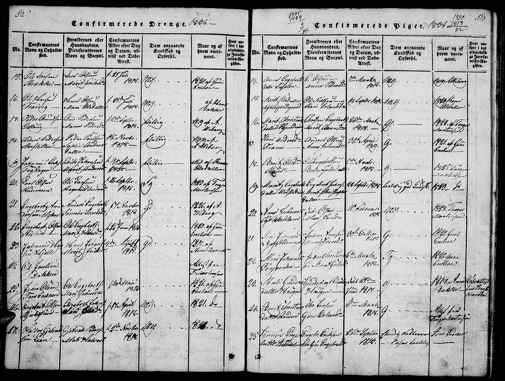 Ringebu prestekontor, SAH/PREST-082/H/Ha/Hab/L0001: Parish register (copy) no. 1, 1821-1839, p. 512-513