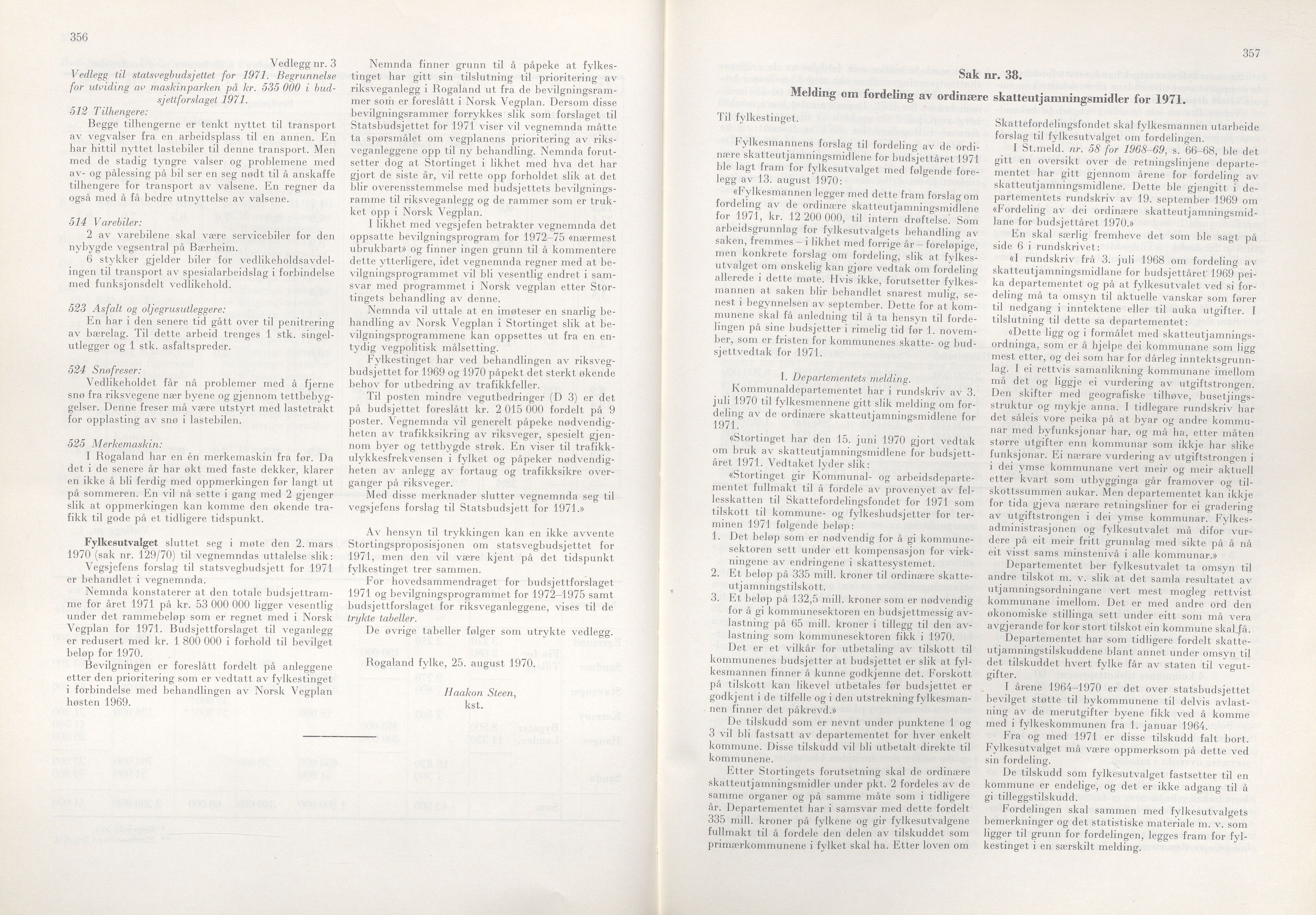 Rogaland fylkeskommune - Fylkesrådmannen , IKAR/A-900/A/Aa/Aaa/L0090: Møtebok , 1970, p. 356-357