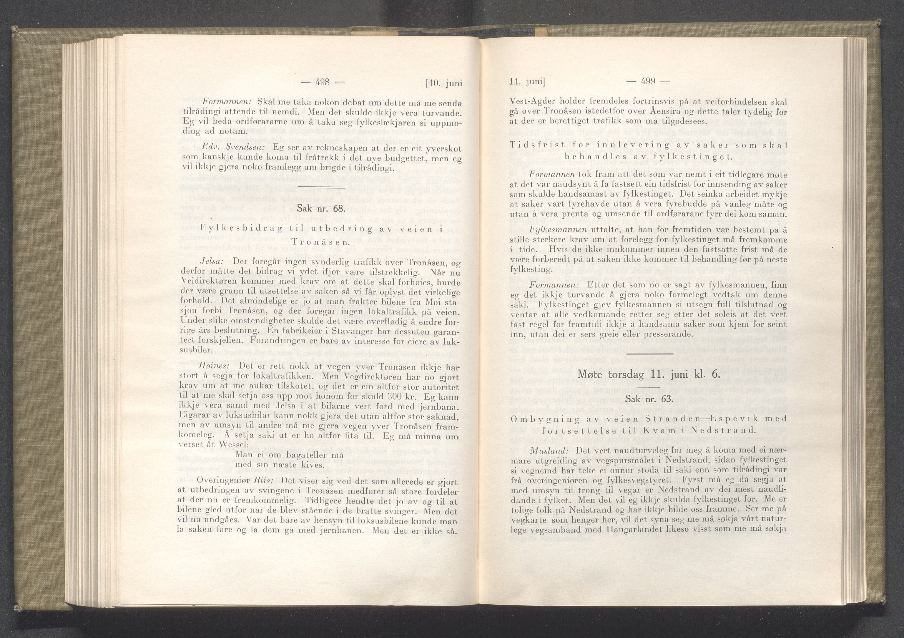 Rogaland fylkeskommune - Fylkesrådmannen , IKAR/A-900/A/Aa/Aaa/L0044: Møtebok , 1925, p. 498-499