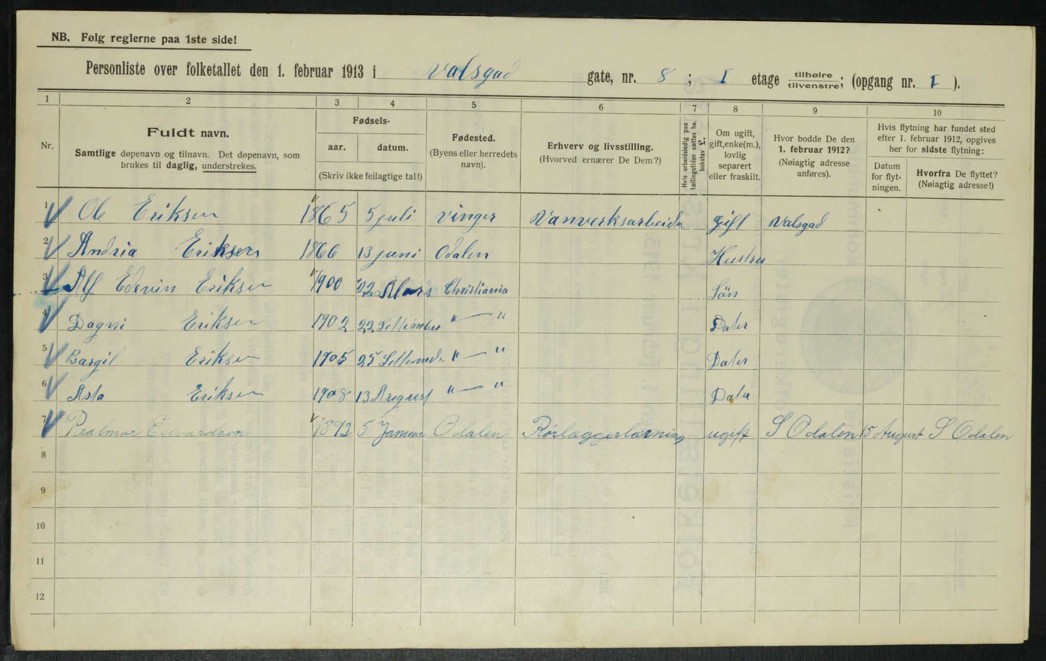 OBA, Municipal Census 1913 for Kristiania, 1913, p. 121498