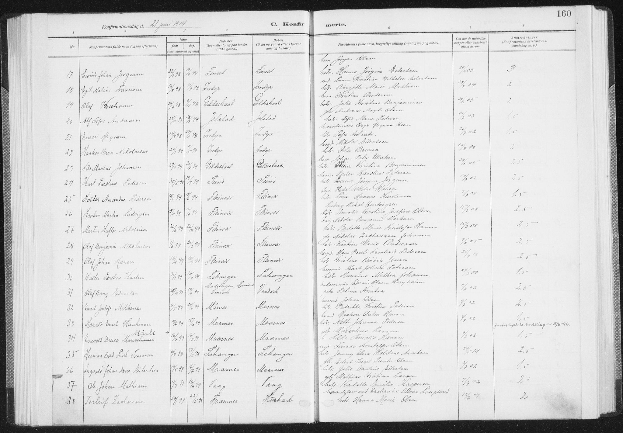 Ministerialprotokoller, klokkerbøker og fødselsregistre - Nordland, SAT/A-1459/805/L0104: Parish register (official) no. 805A09, 1909-1926, p. 160