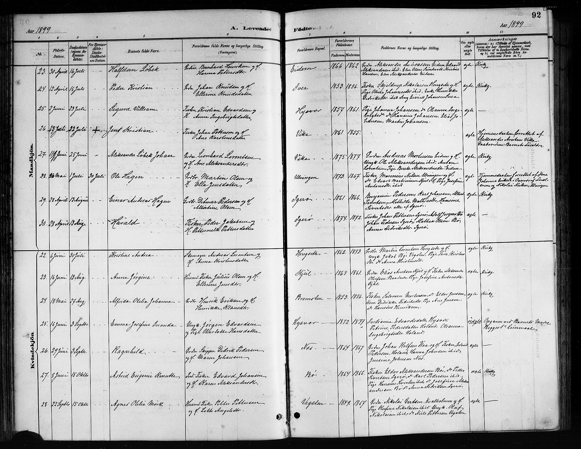 Ministerialprotokoller, klokkerbøker og fødselsregistre - Nordland, AV/SAT-A-1459/816/L0253: Parish register (copy) no. 816C03, 1886-1905, p. 92