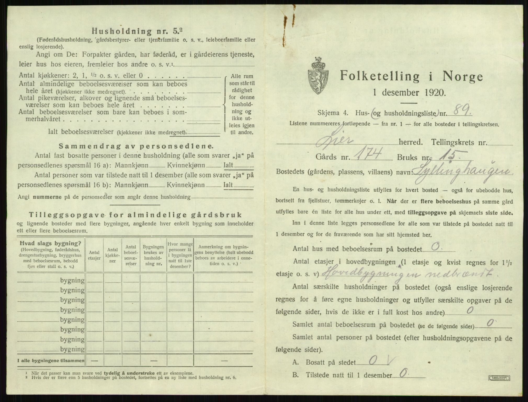 SAKO, 1920 census for Lier, 1920, p. 2409