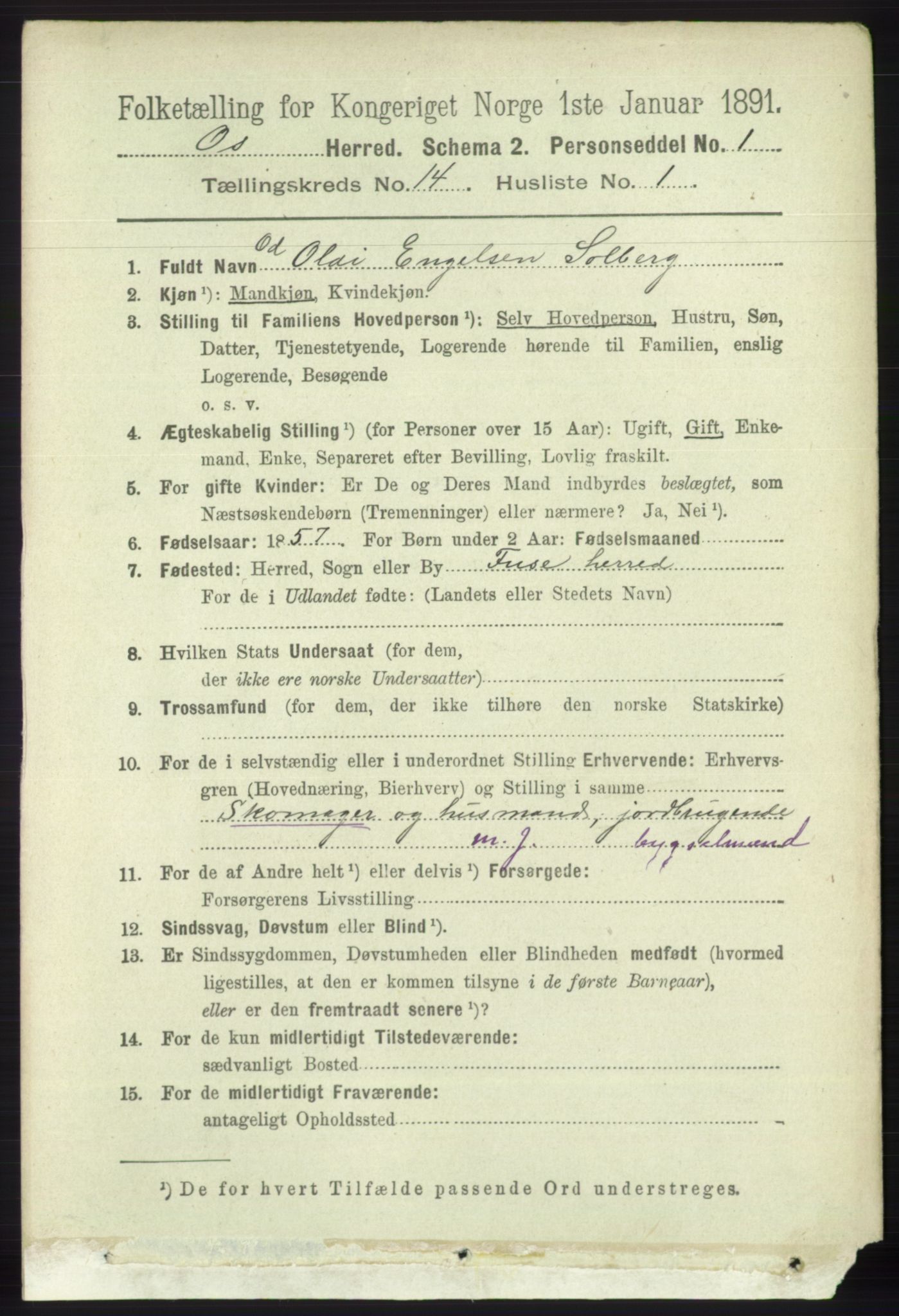 RA, 1891 census for 1243 Os, 1891, p. 3088