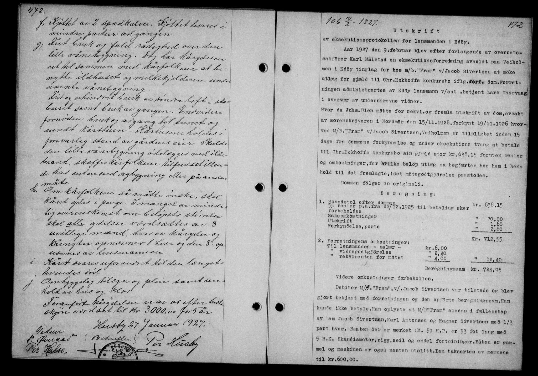 Nordmøre sorenskriveri, AV/SAT-A-4132/1/2/2Ca/L0061: Mortgage book no. 51, 1926-1927, Deed date: 14.02.1927