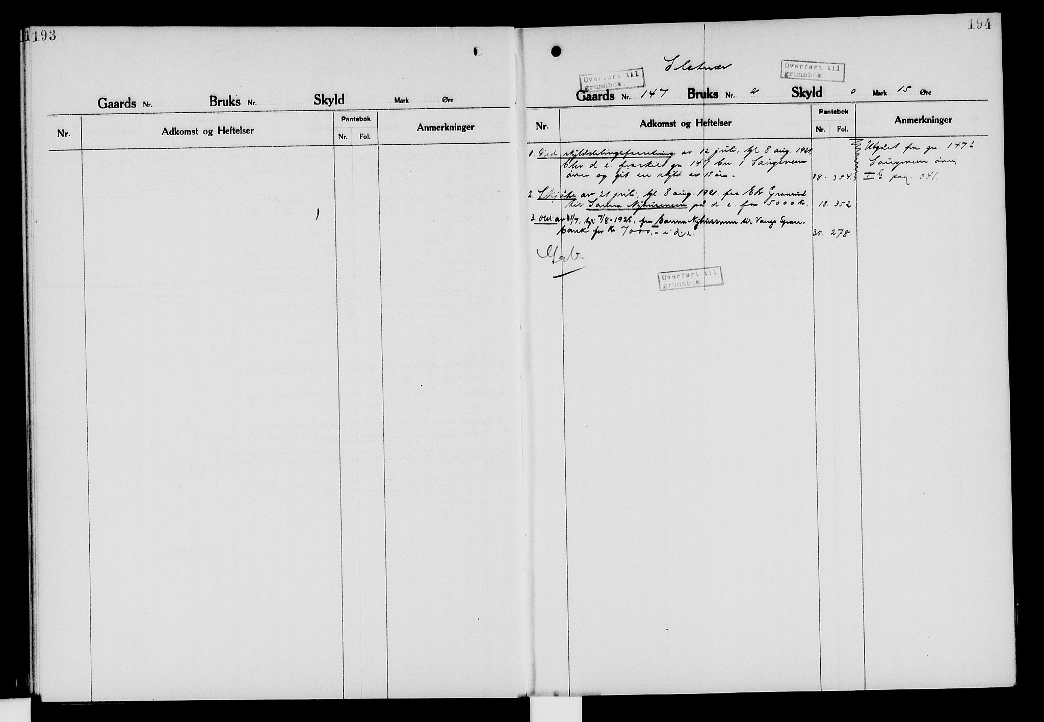 Nord-Hedmark sorenskriveri, SAH/TING-012/H/Ha/Had/Hade/L0006: Mortgage register no. 4.6, 1920-1940, p. 193-194