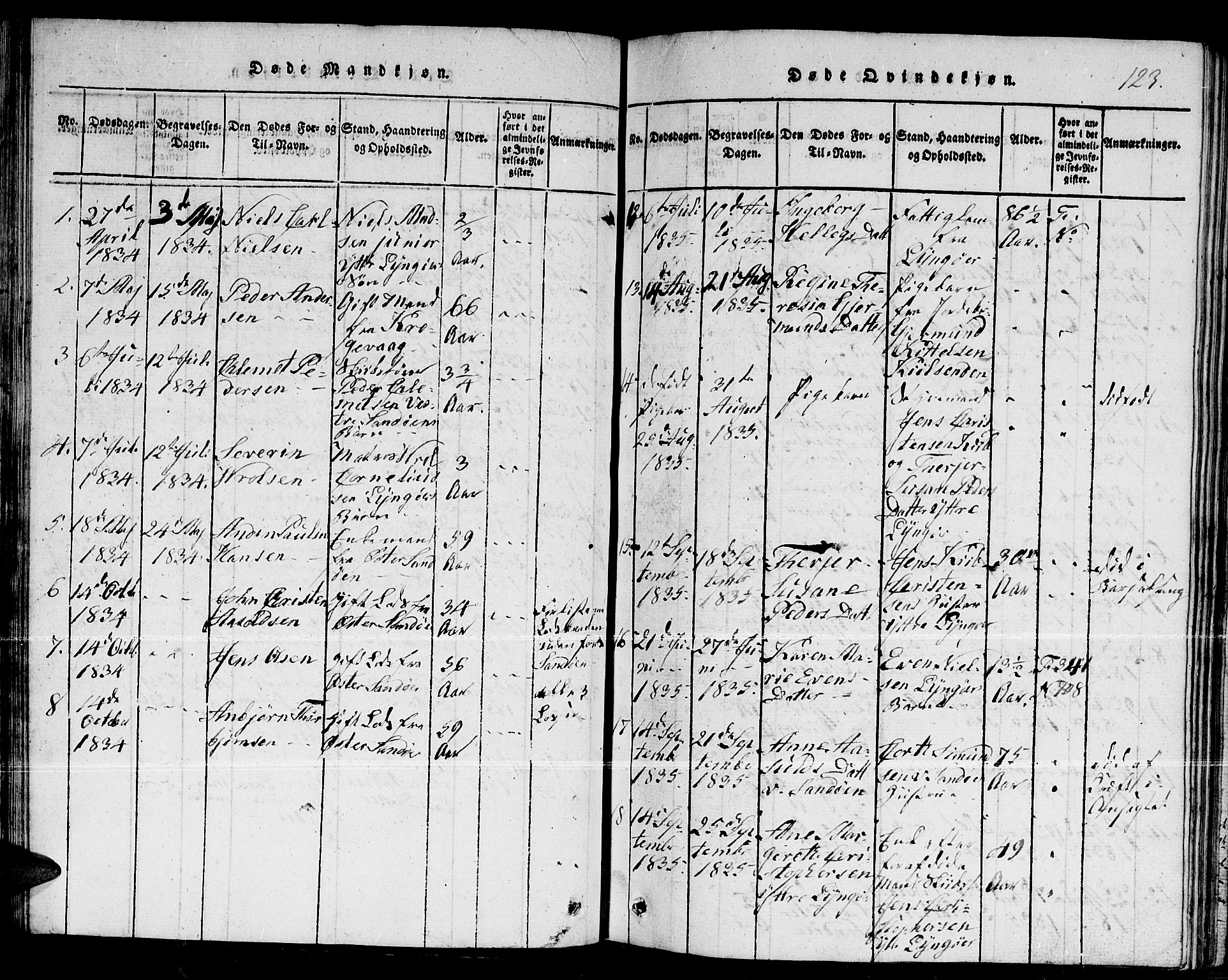 Dypvåg sokneprestkontor, AV/SAK-1111-0007/F/Fb/Fba/L0009: Parish register (copy) no. B 9, 1816-1842, p. 123