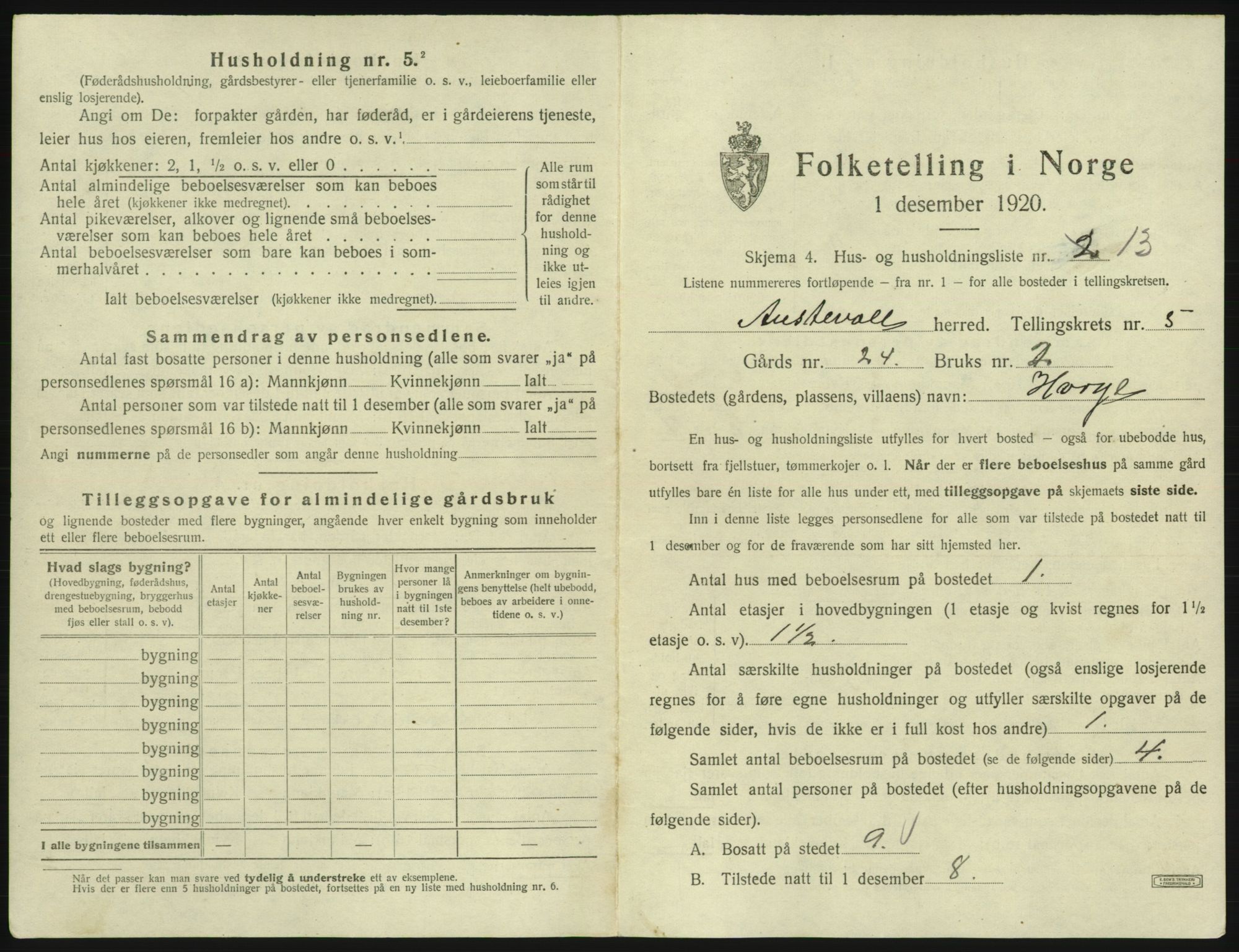 SAB, 1920 census for Austevoll, 1920, p. 367