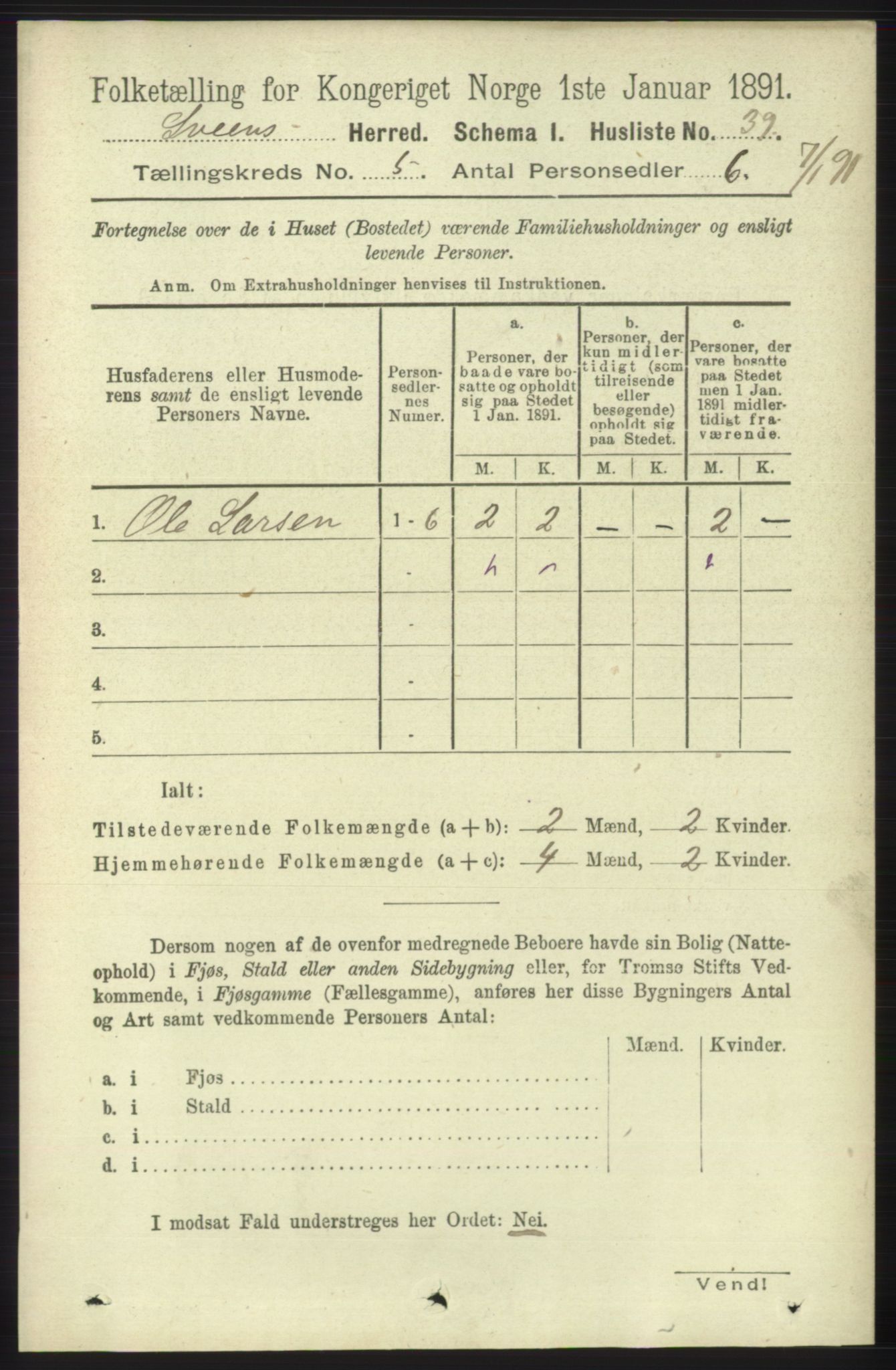 RA, 1891 census for 1216 Sveio, 1891, p. 1449
