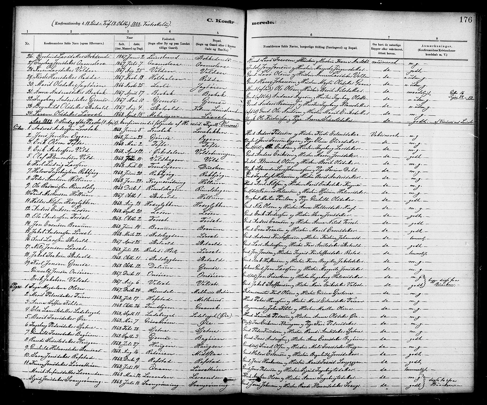 Ministerialprotokoller, klokkerbøker og fødselsregistre - Sør-Trøndelag, SAT/A-1456/691/L1094: Parish register (copy) no. 691C05, 1879-1911, p. 176
