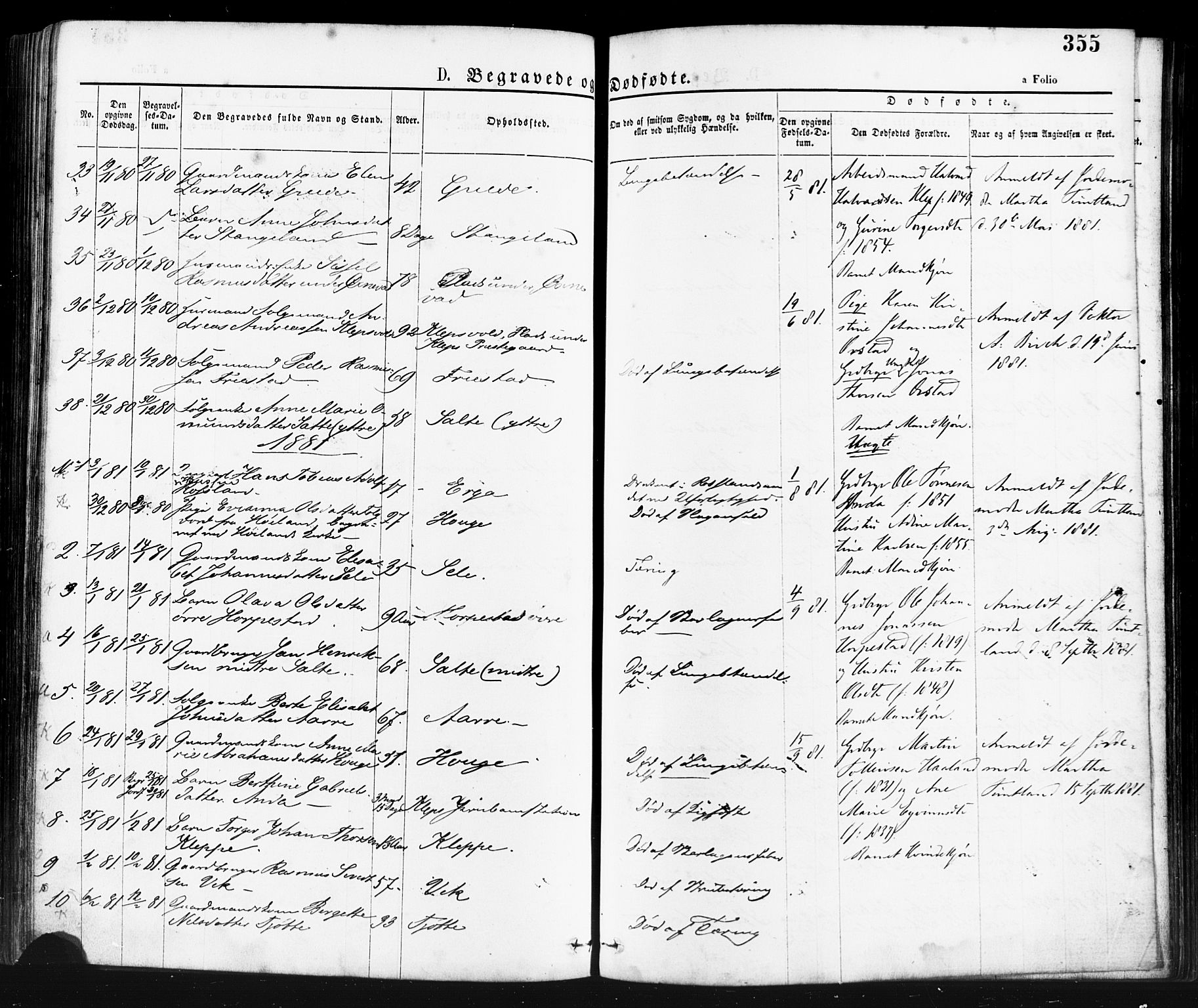 Klepp sokneprestkontor, AV/SAST-A-101803/001/3/30BA/L0006: Parish register (official) no. A 6, 1871-1885, p. 355