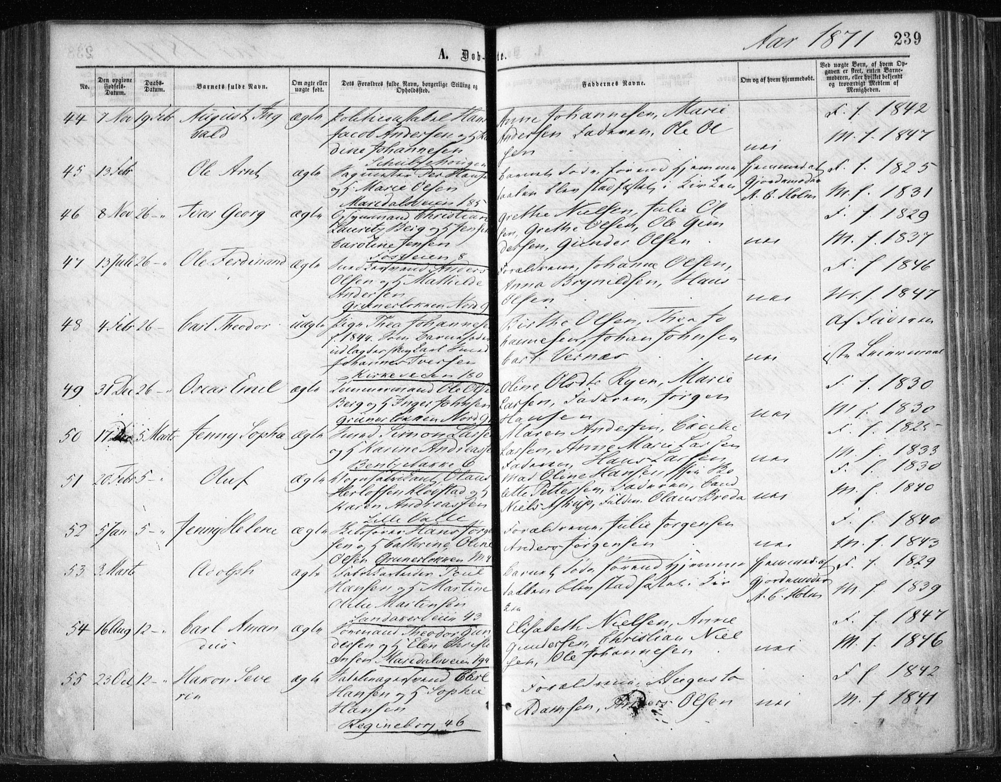 Gamle Aker prestekontor Kirkebøker, SAO/A-10617a/F/L0002: Parish register (official) no. 2, 1864-1872, p. 239