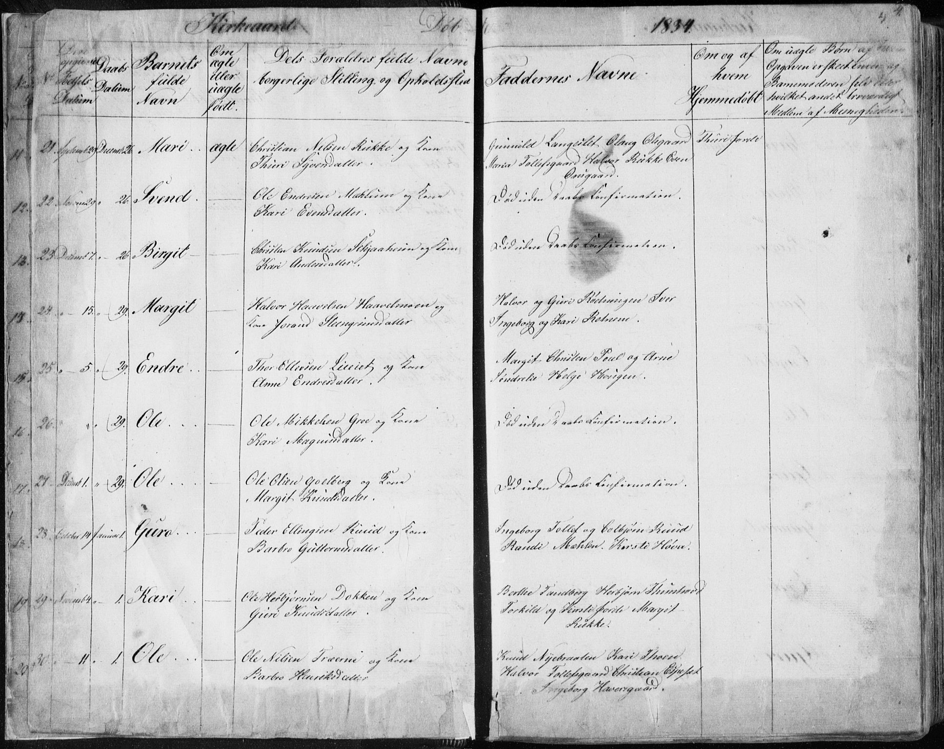 Nes kirkebøker, SAKO/A-236/F/Fa/L0009: Parish register (official) no. 9, 1834-1863, p. 4