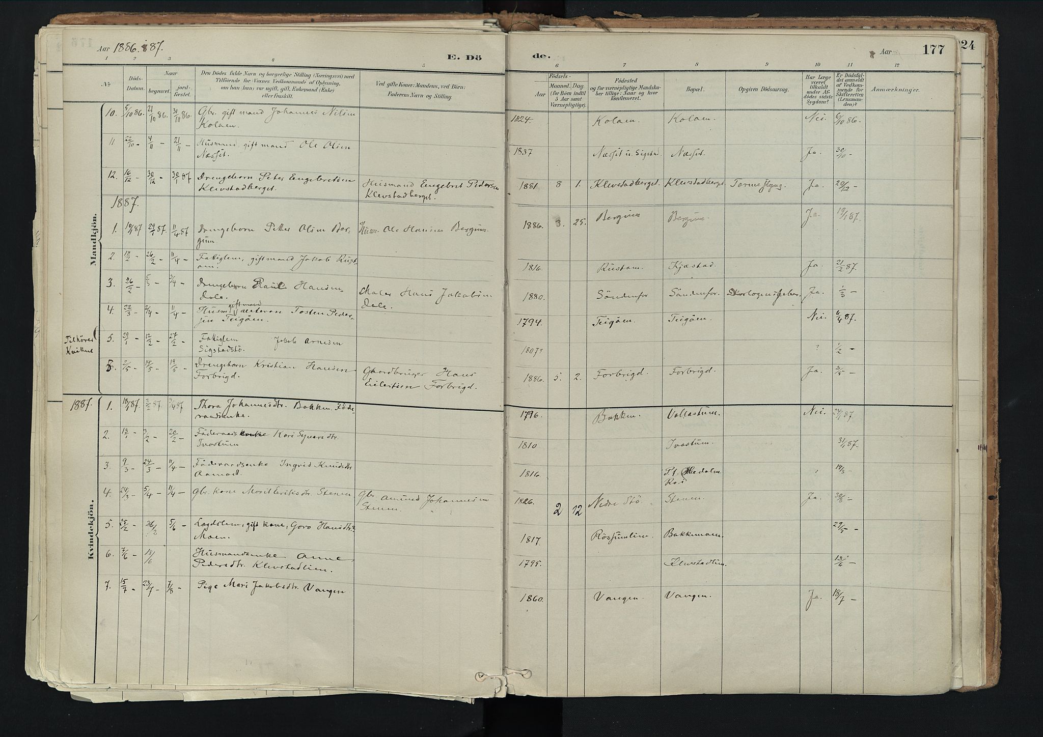 Nord-Fron prestekontor, SAH/PREST-080/H/Ha/Haa/L0003: Parish register (official) no. 3, 1884-1914, p. 177